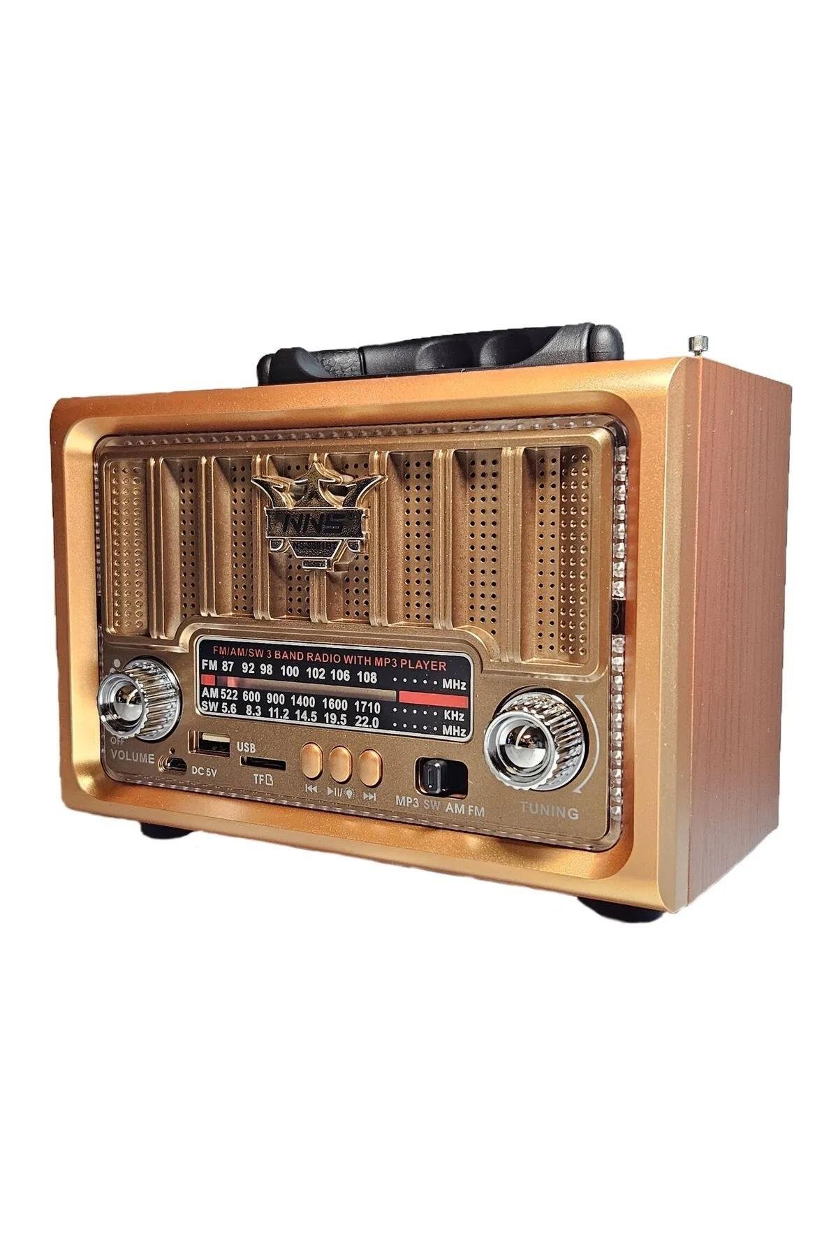 NS-8891 Orta Boy Retro, Nostaljik, Ahşap Tasarım Bluetooth Hoparlörlü, Şarjlı, Taşınabilir Fm/am Destekli Radyo