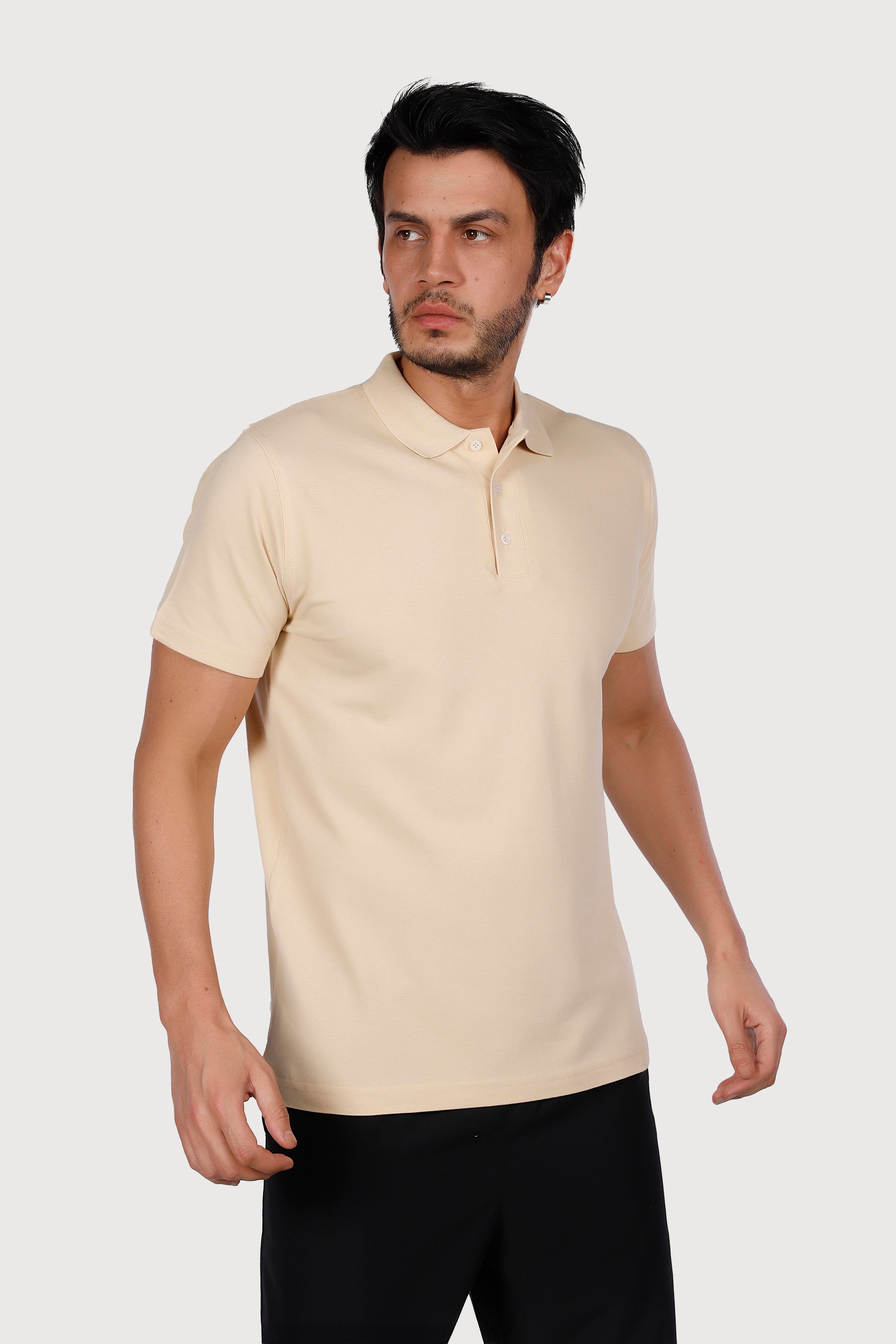 Bej Polo Yaka Penye Tişört