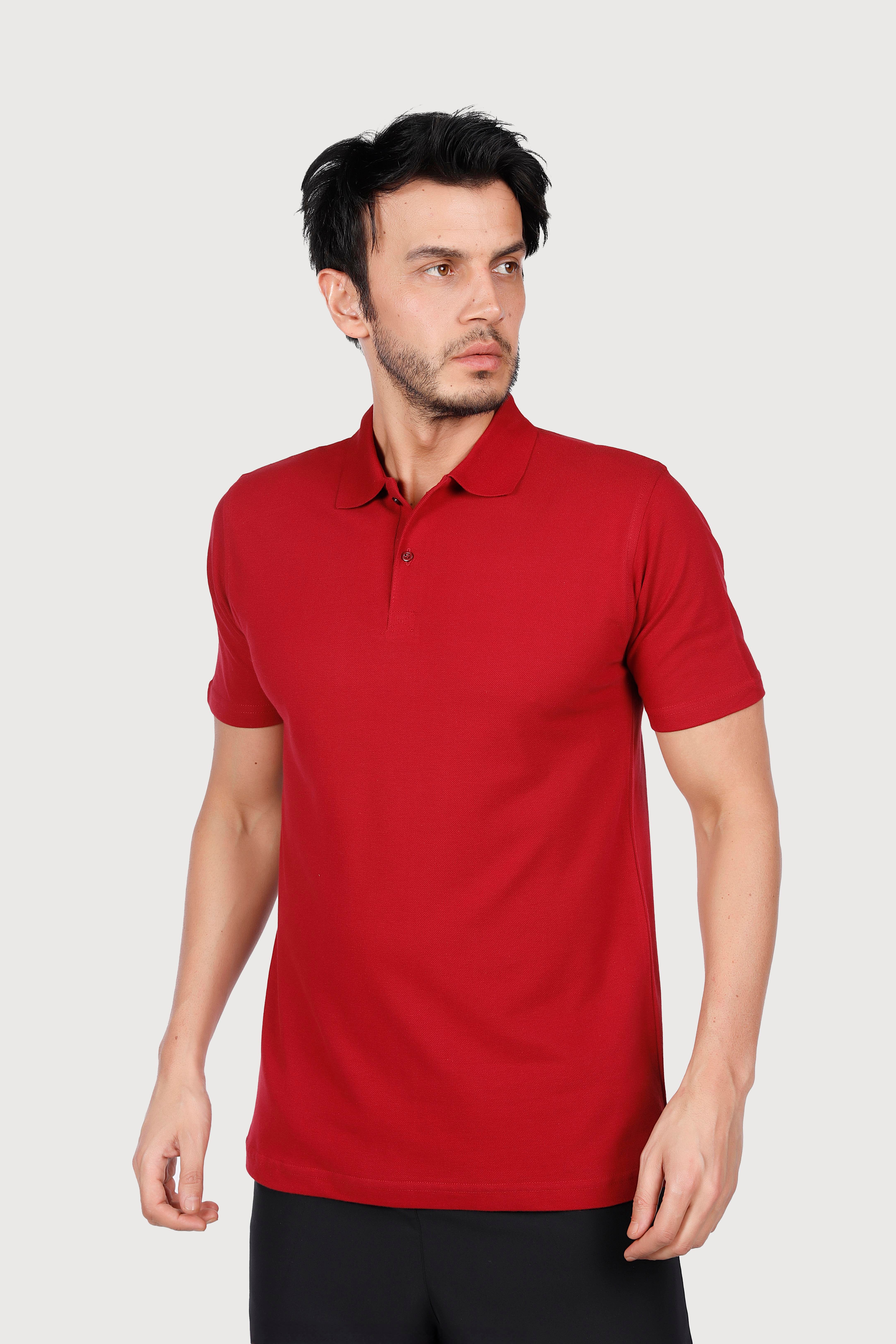 Bordo Polo Yaka Penye Tişört