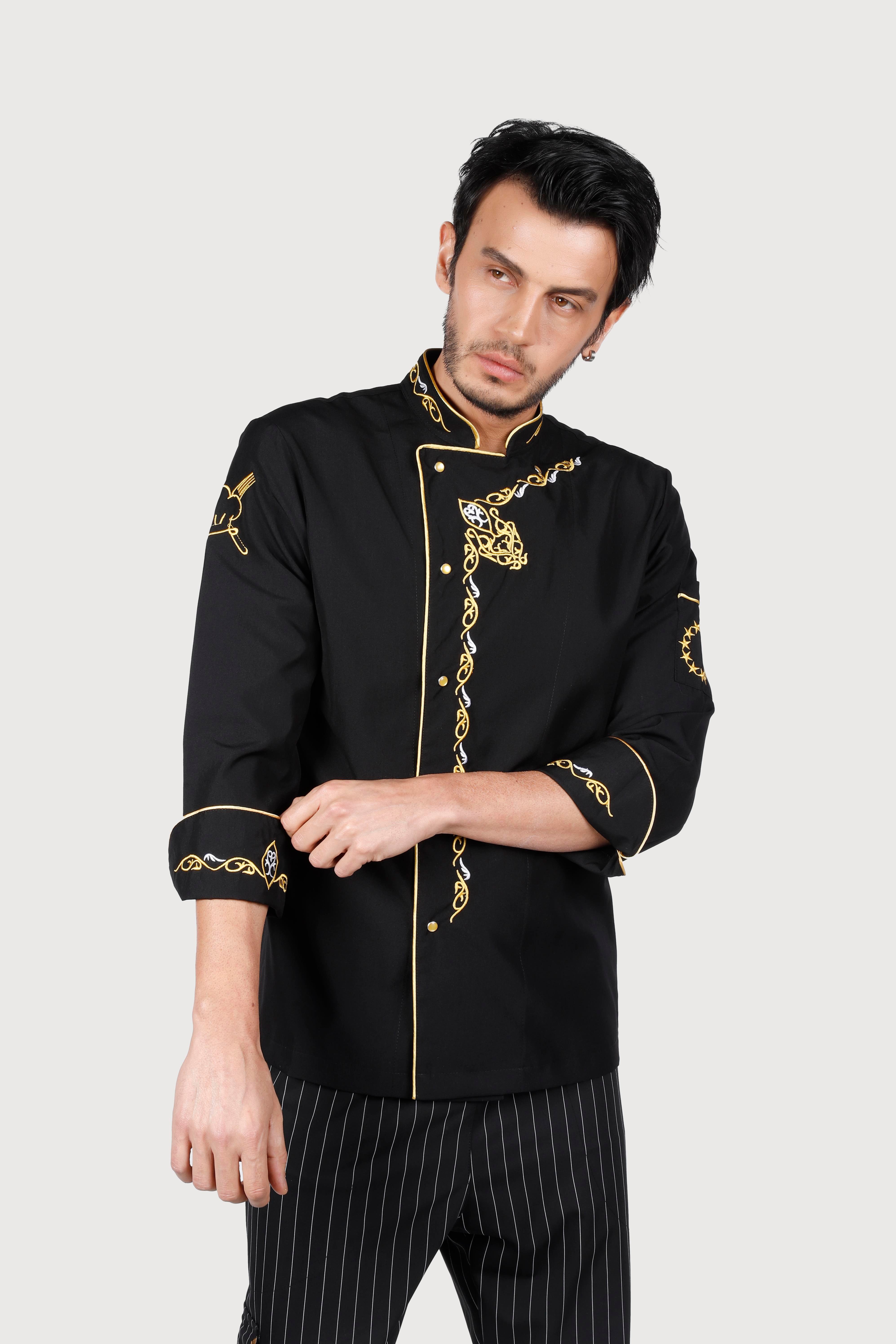Cevahir Desen Siyah Gold Biye Chef Ceket