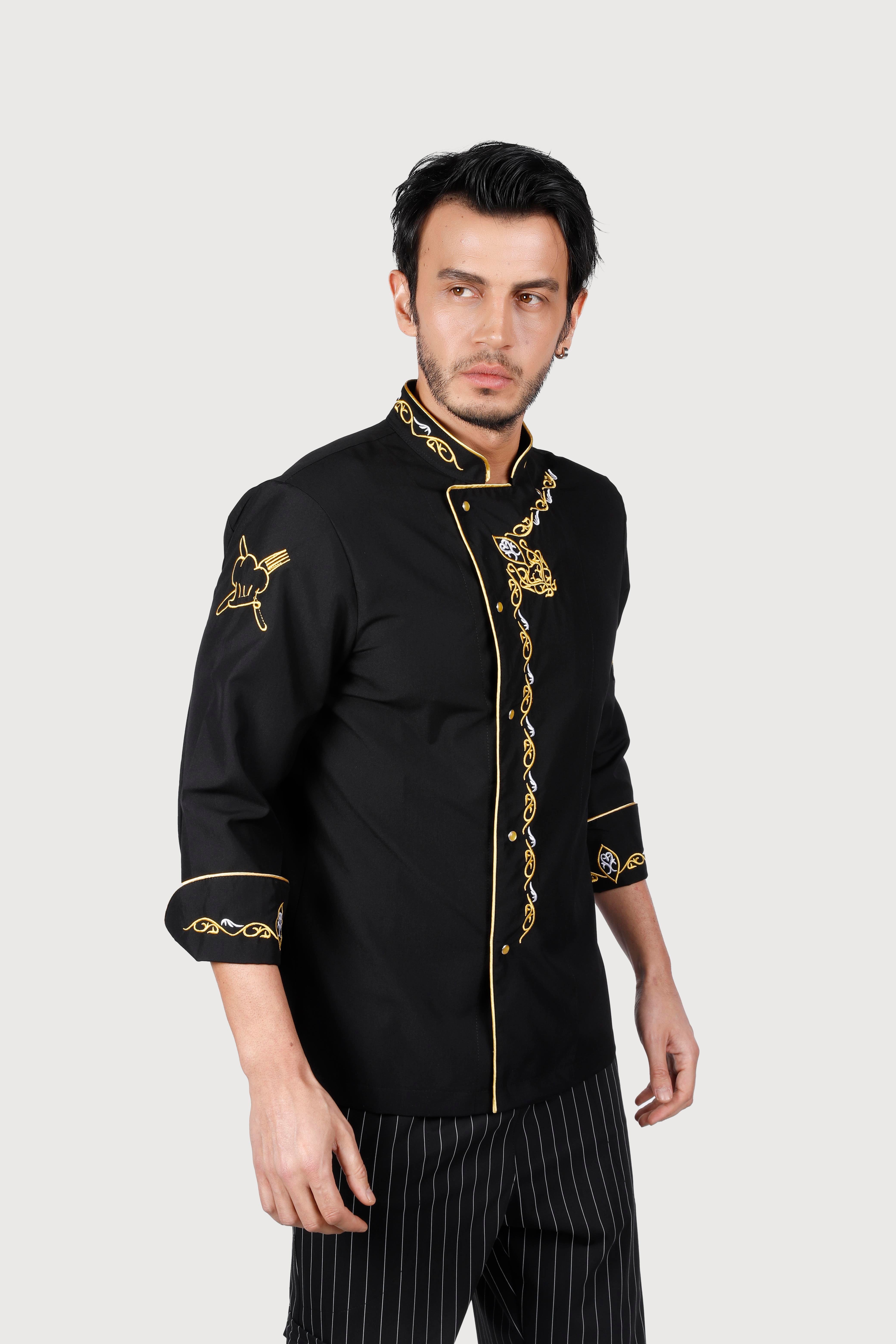 Cevahir Desen Siyah Gold Biye Chef Ceket