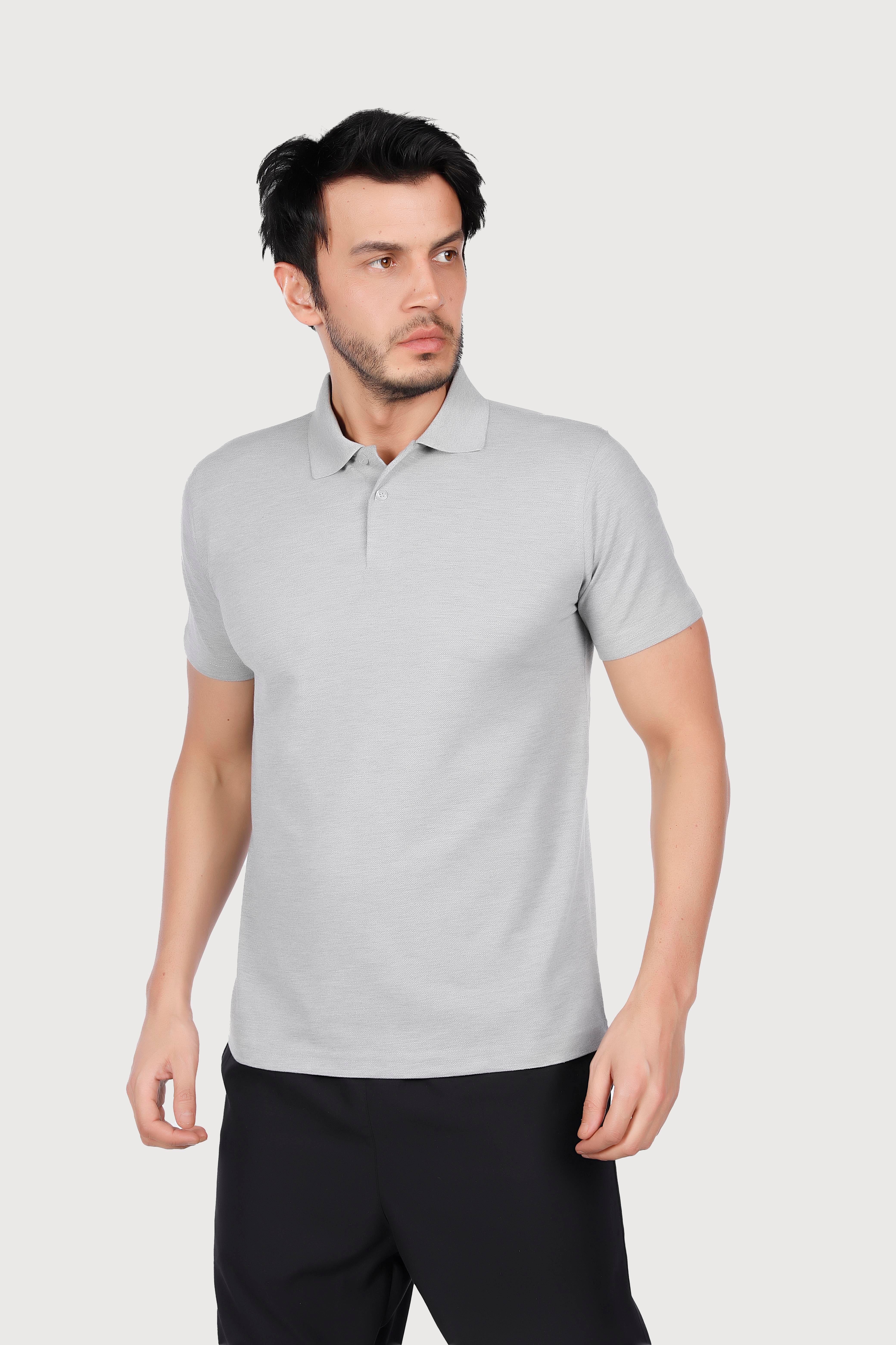 Gri Melaj Polo Yaka Penye Tişört