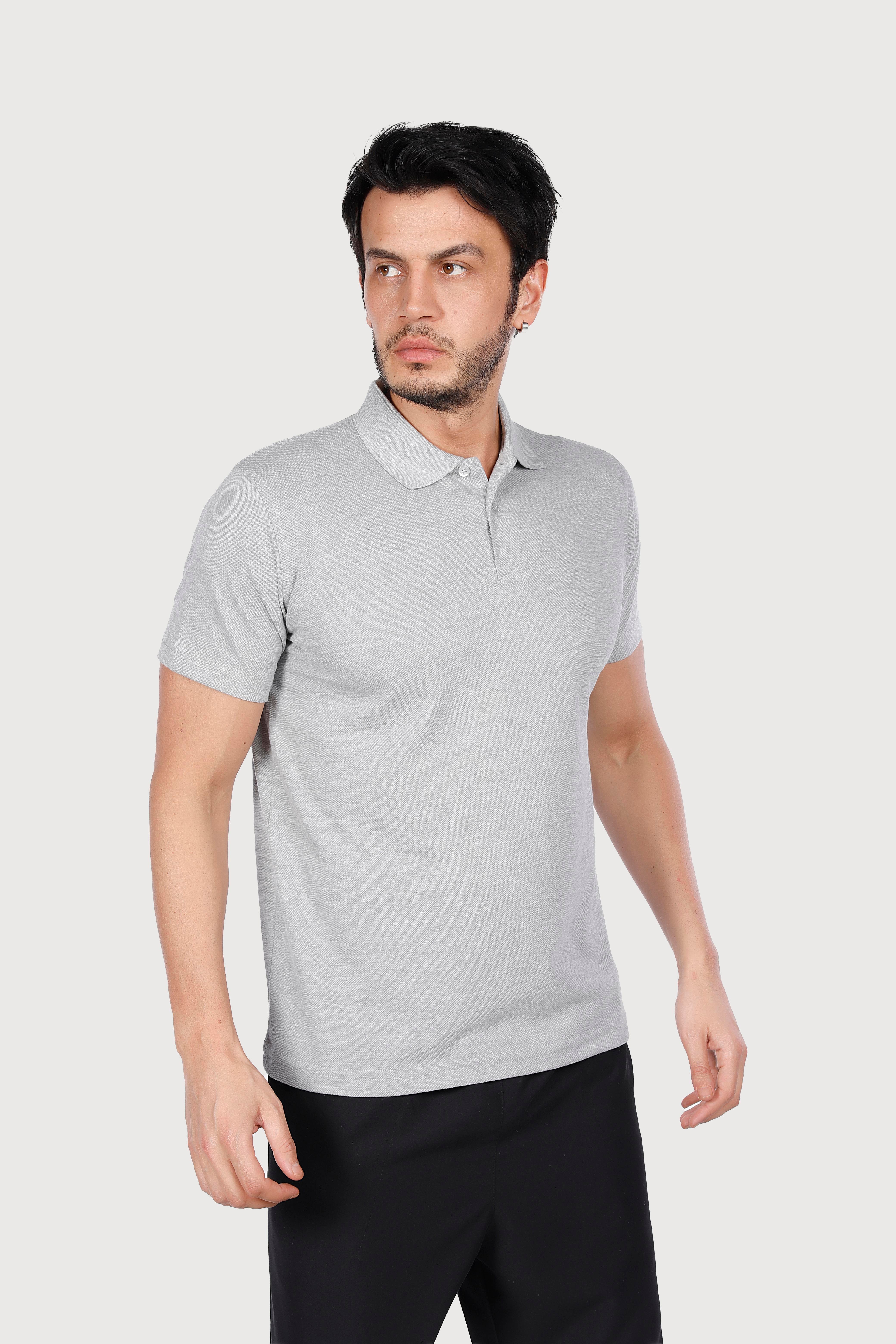 Gri Melaj Polo Yaka Penye Tişört