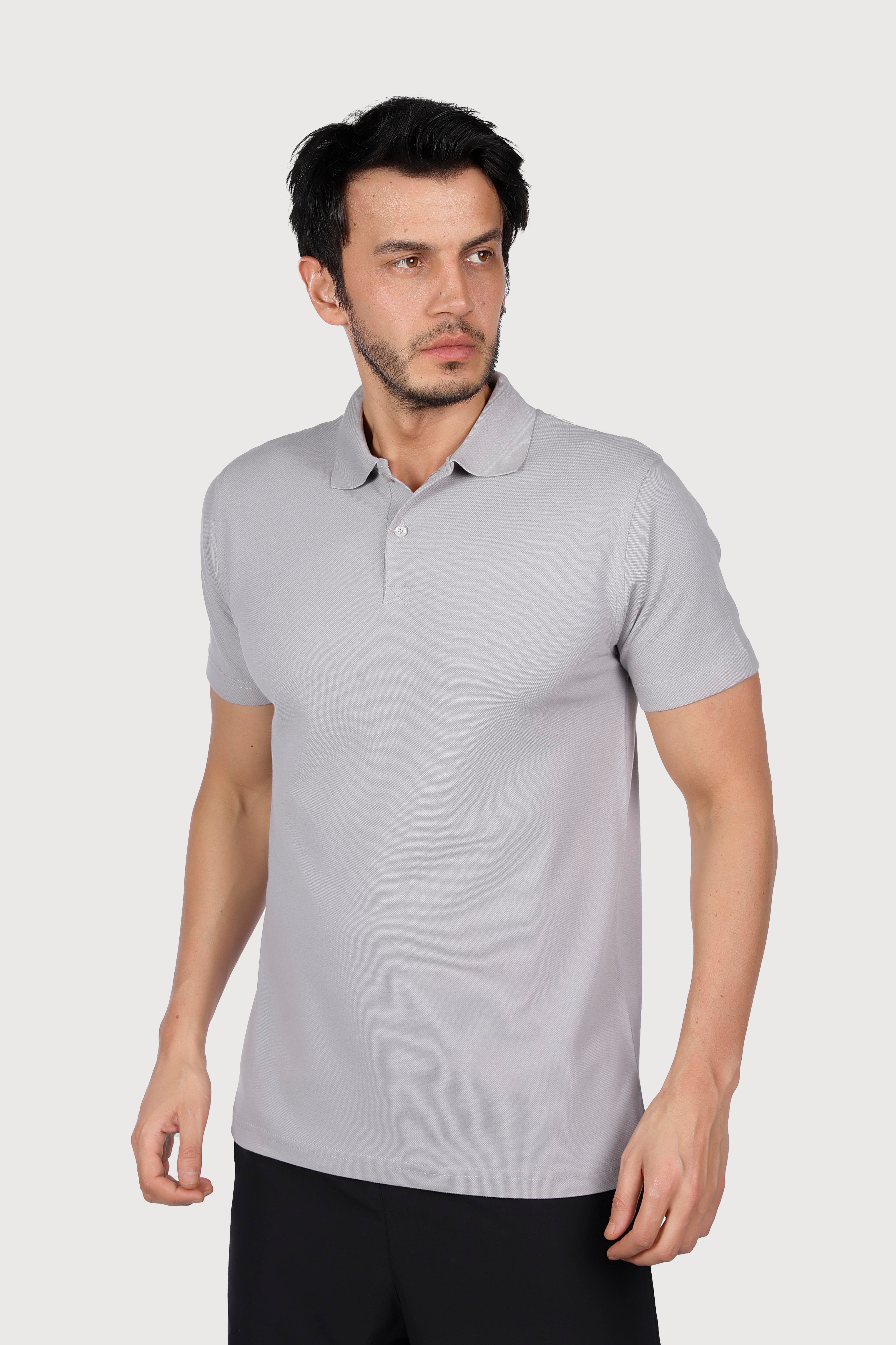 Gri Polo Yaka Penye Tişört