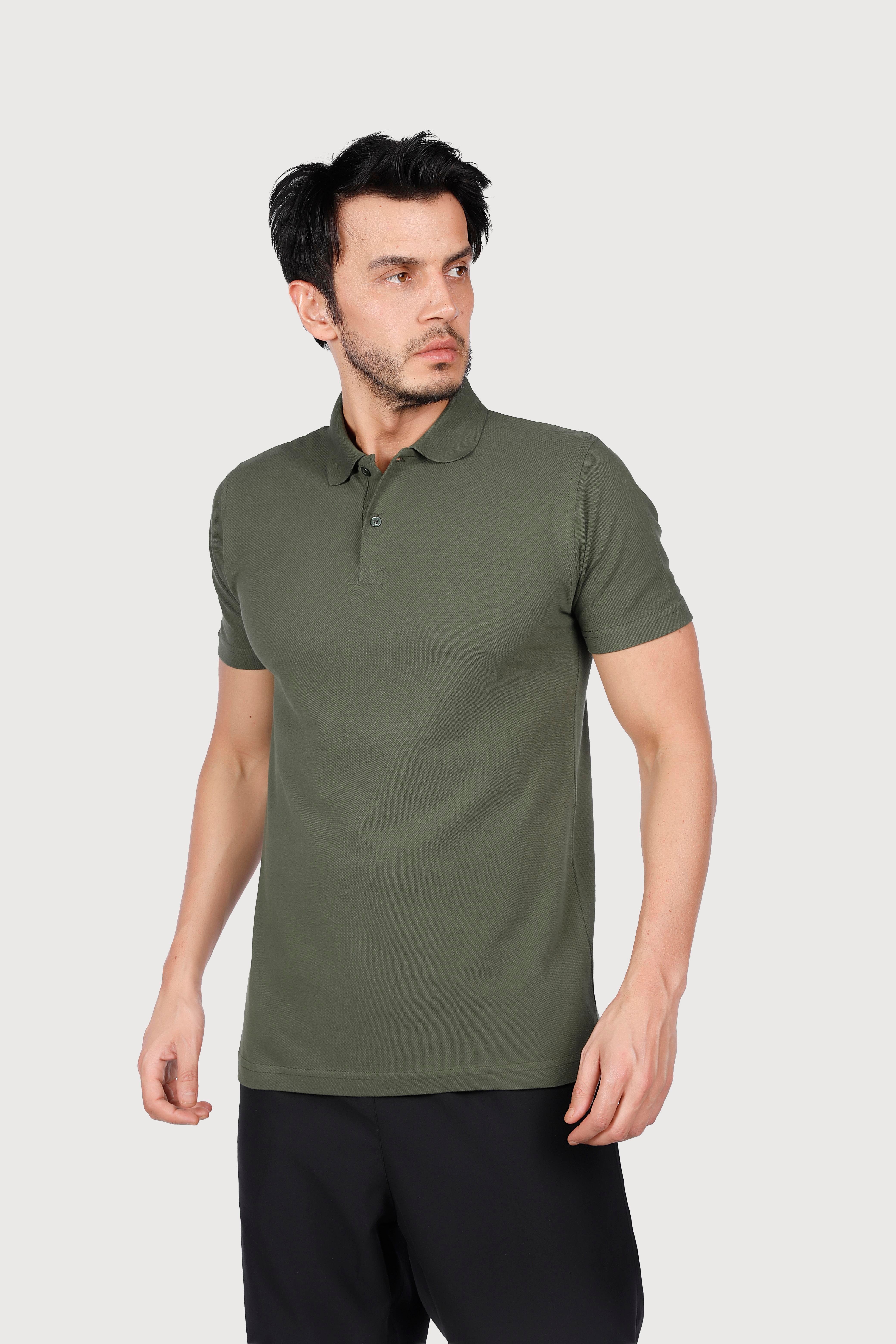 Haki Polo Yaka Penye Tişört