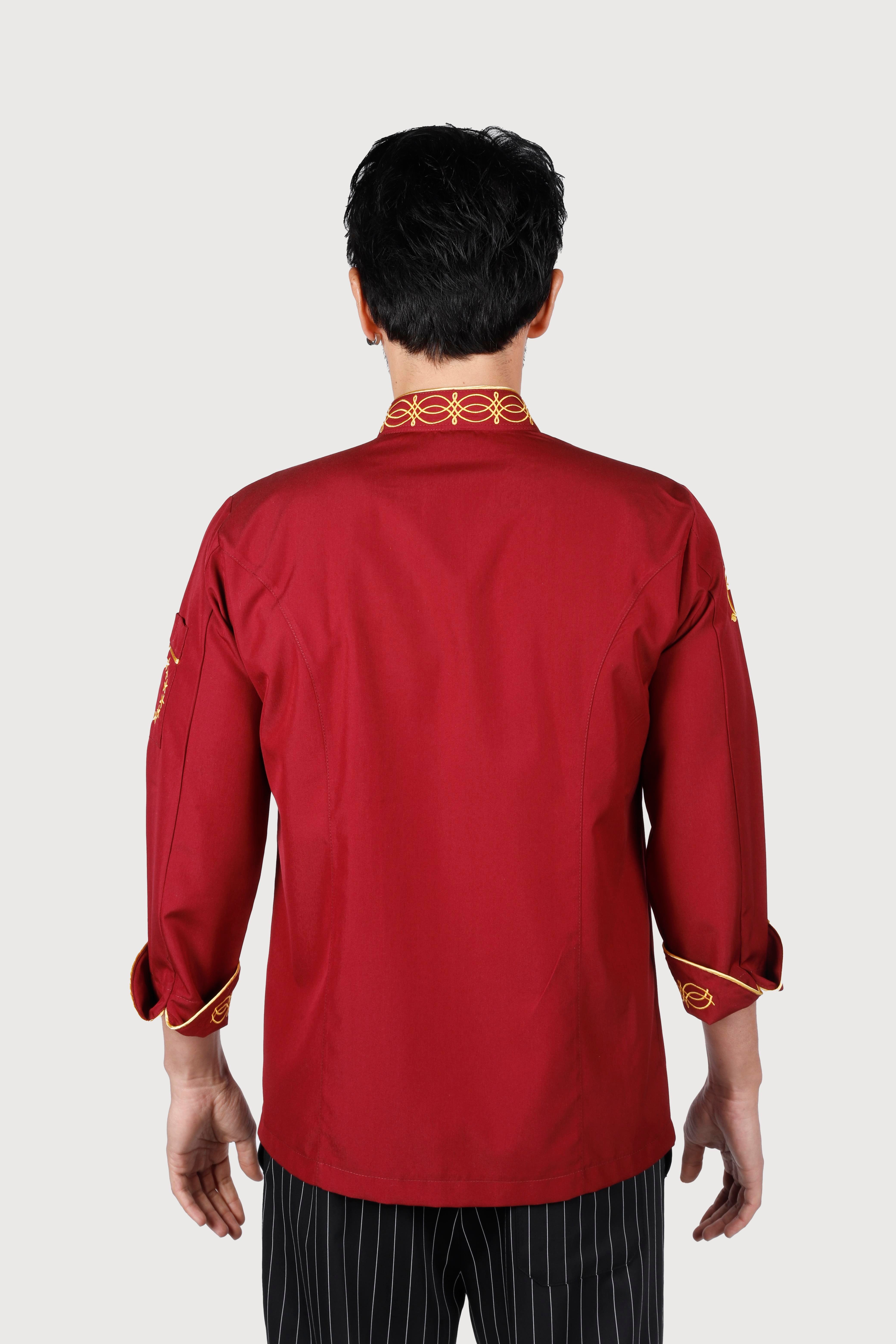 Hasır Desen  Bordo Gold Nakışlı Chef Ceket