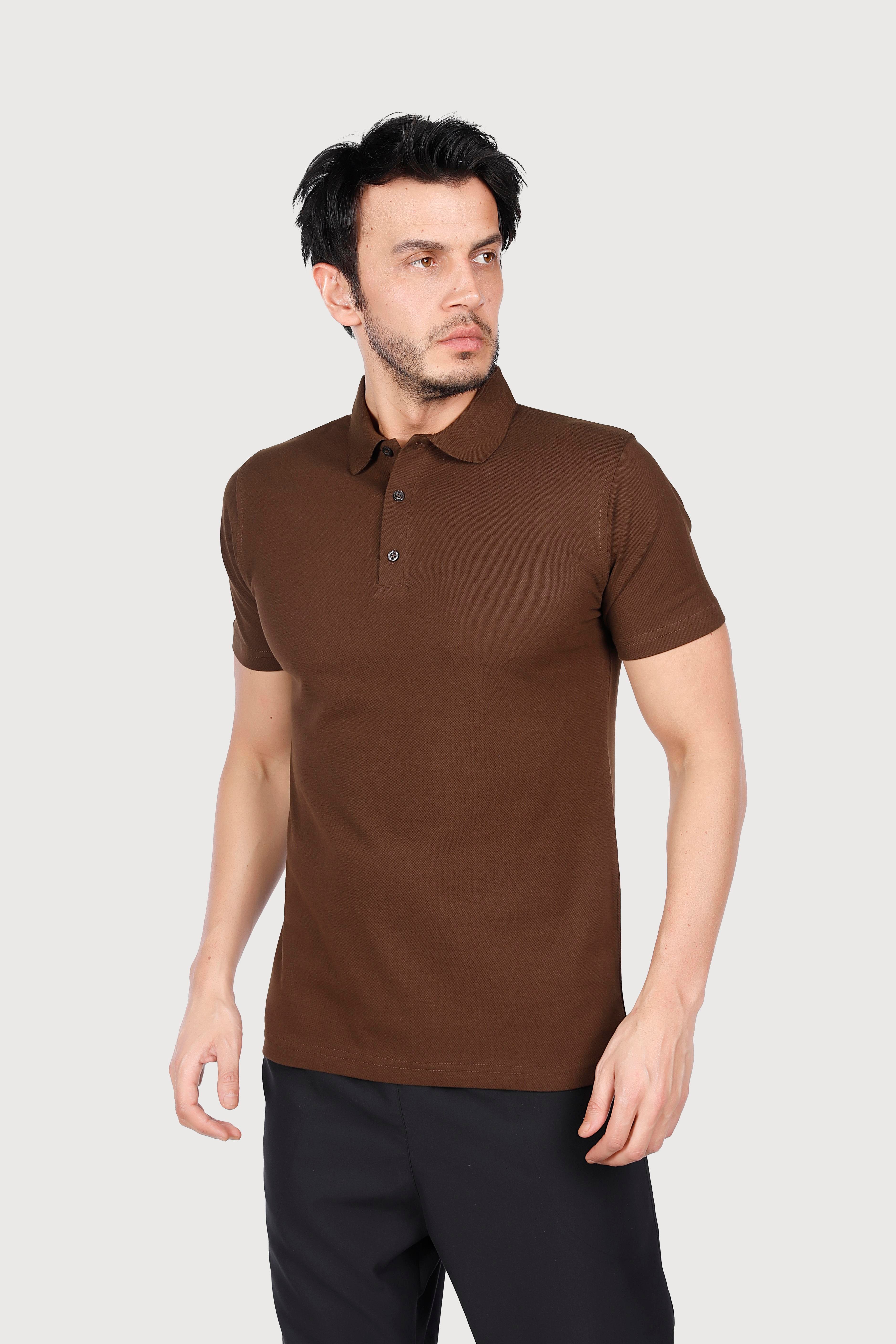 Kahve Polo Yaka Penye Tişört