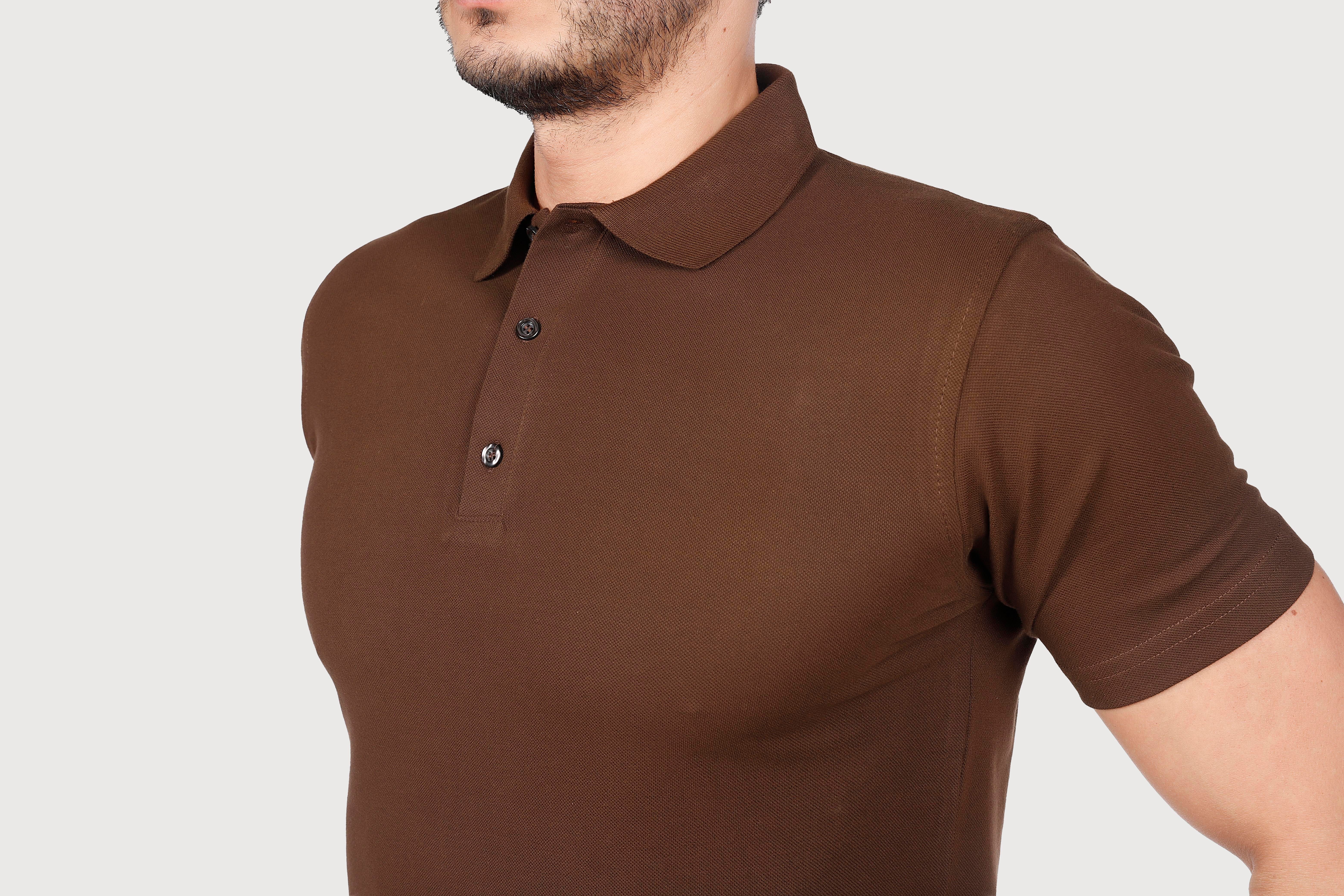 Kahve Polo Yaka Penye Tişört