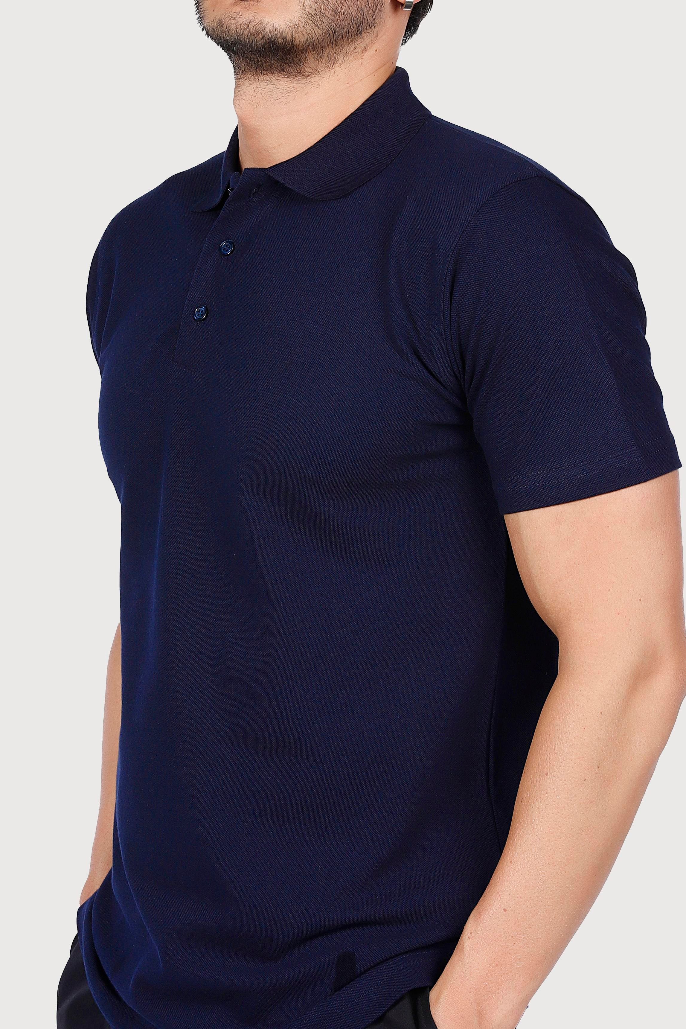Lacivert Polo Yaka Penye Tişört