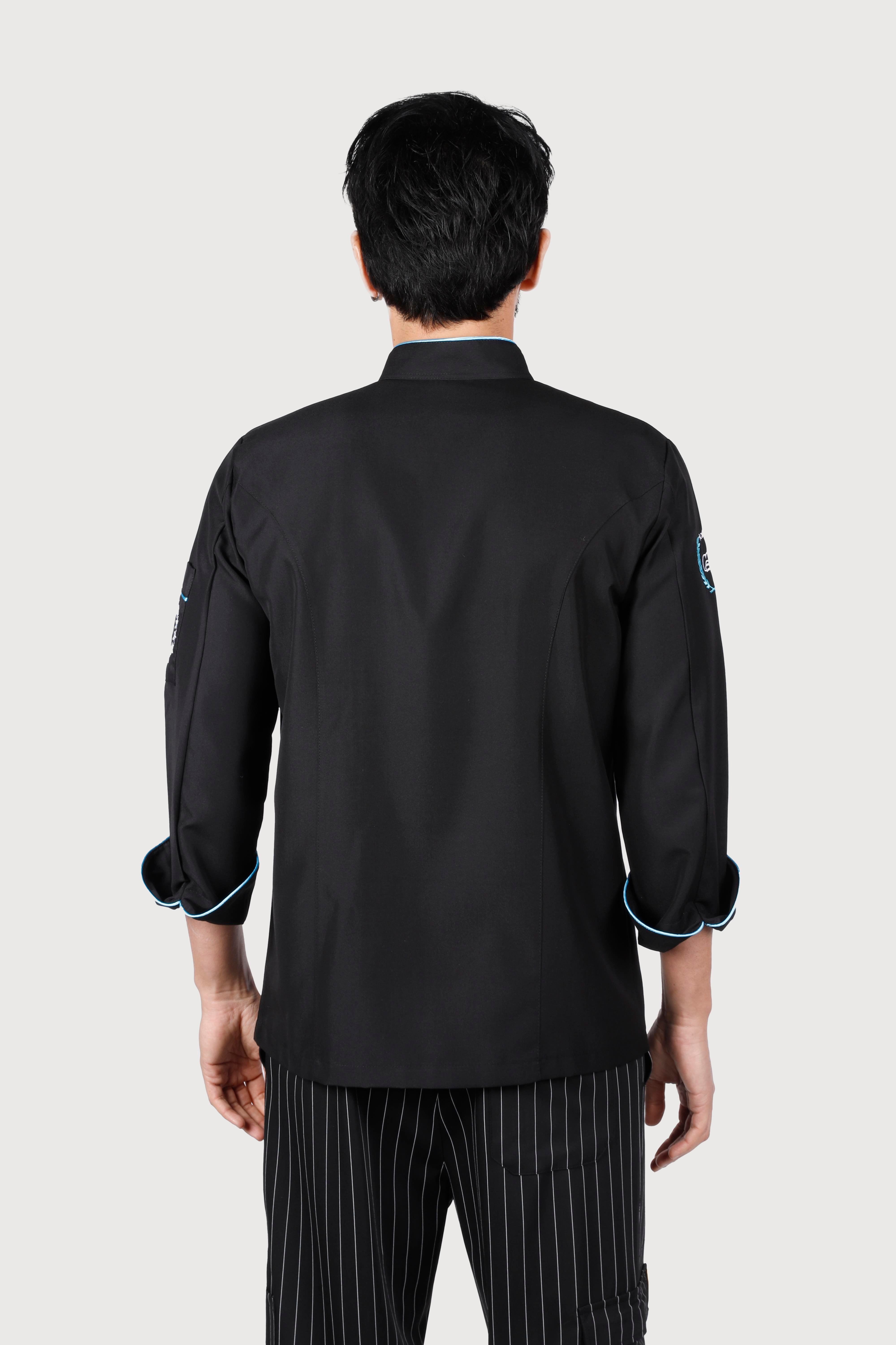 Lale Desen Siyah Turkuaz Biye Chef Ceket 