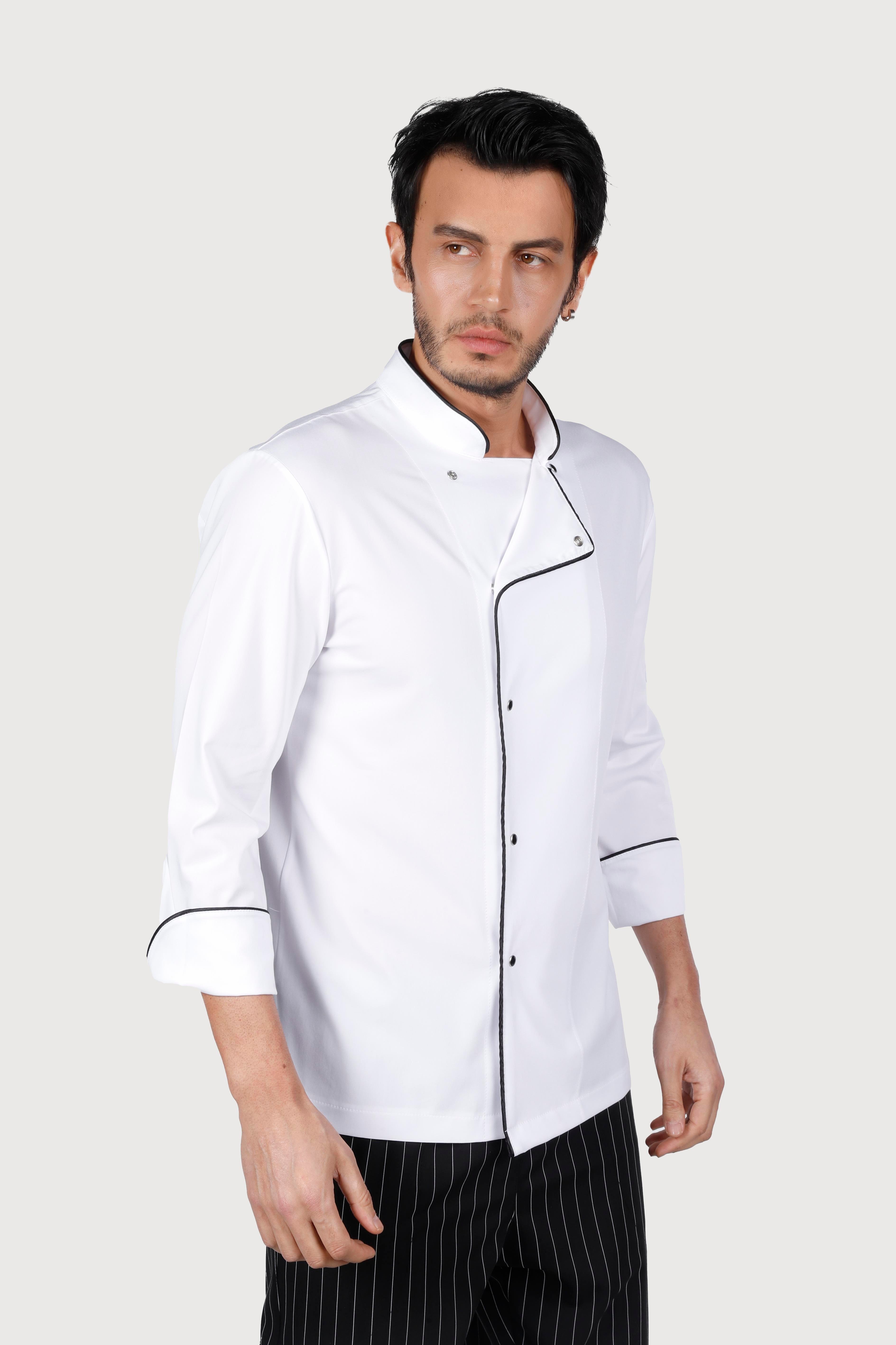 Sade Beyaz Siyah Biyeli Chef Ceket