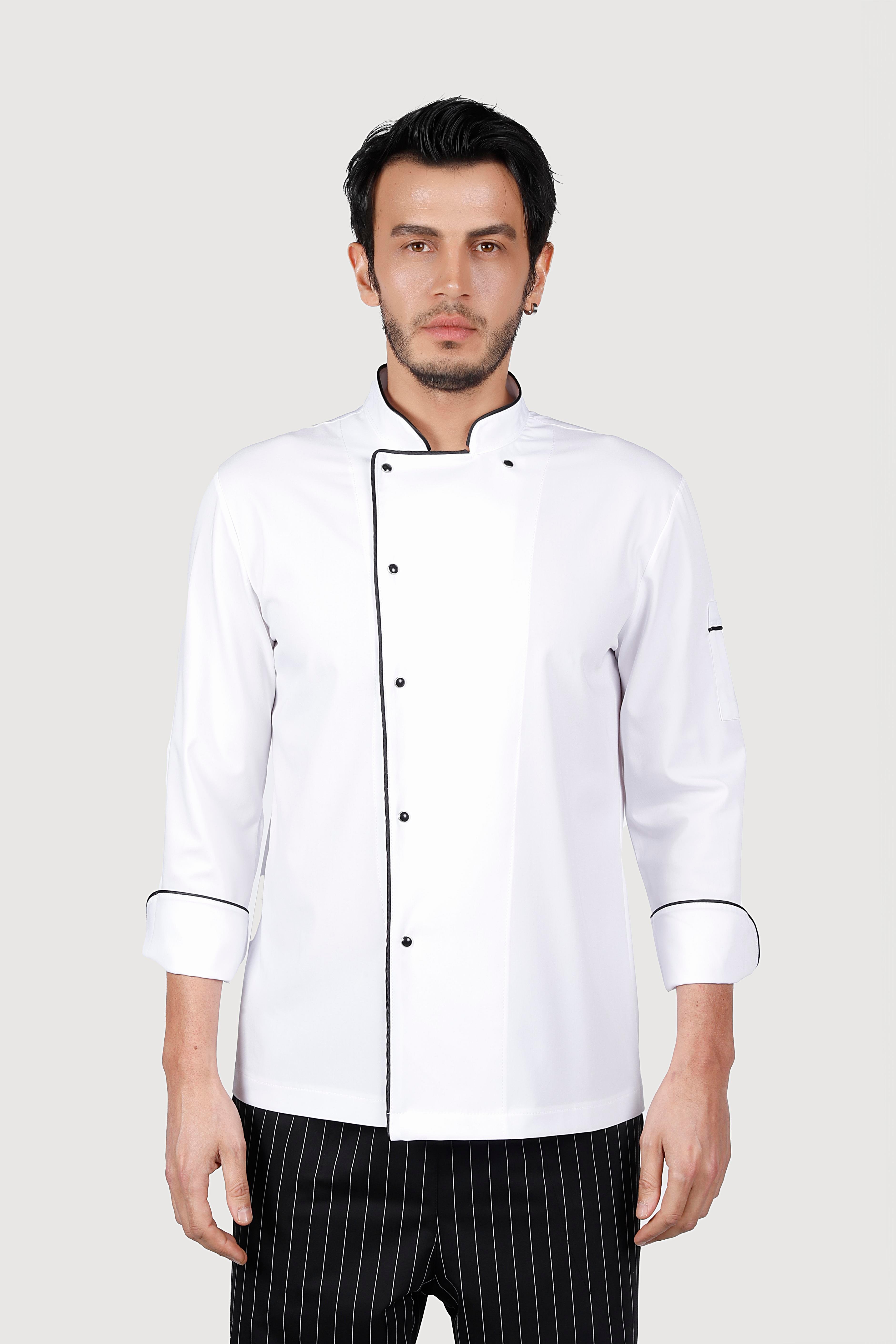 Sade Beyaz Siyah Biyeli Chef Ceket