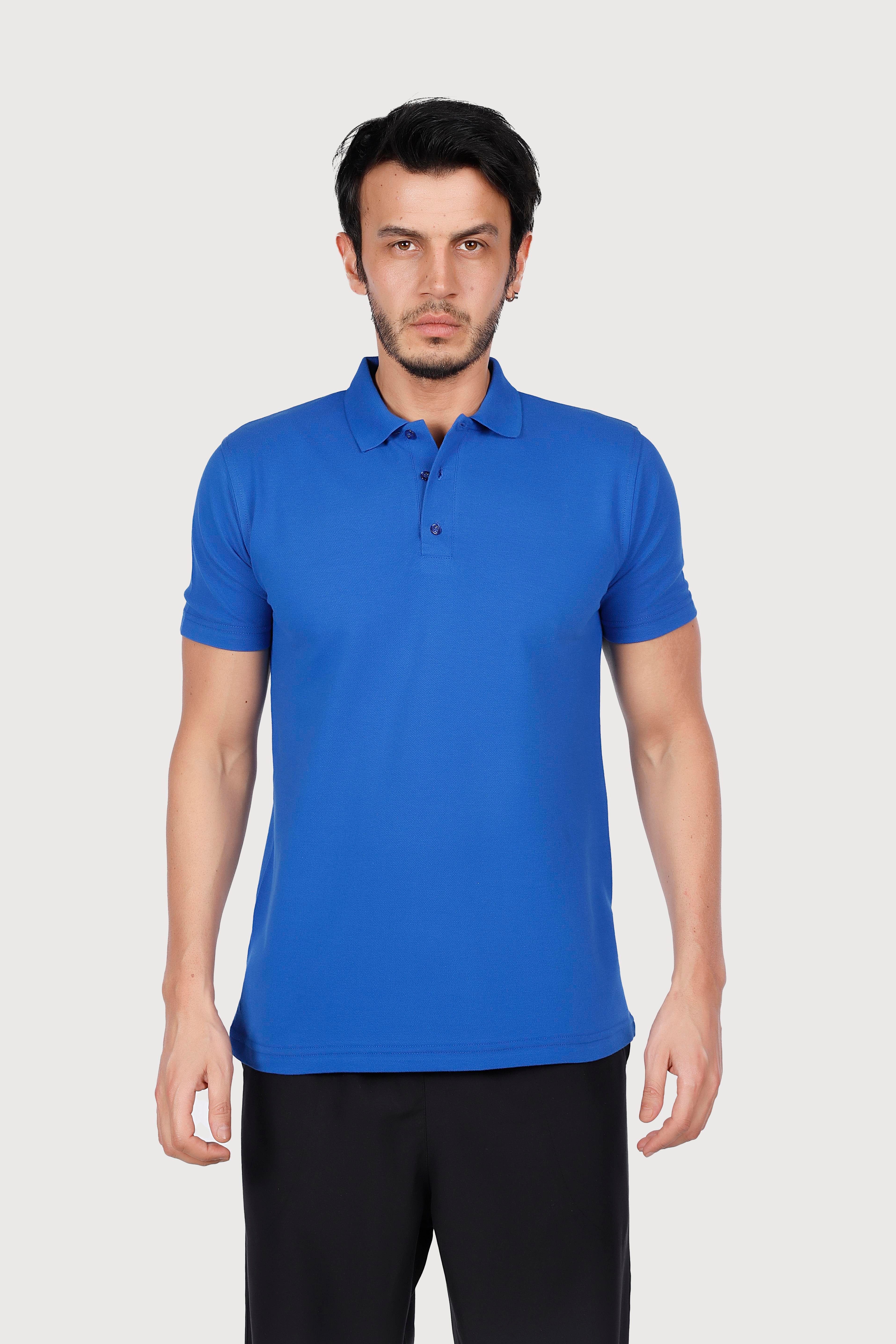 Saks Mavi Polo Yaka Penye Tişört