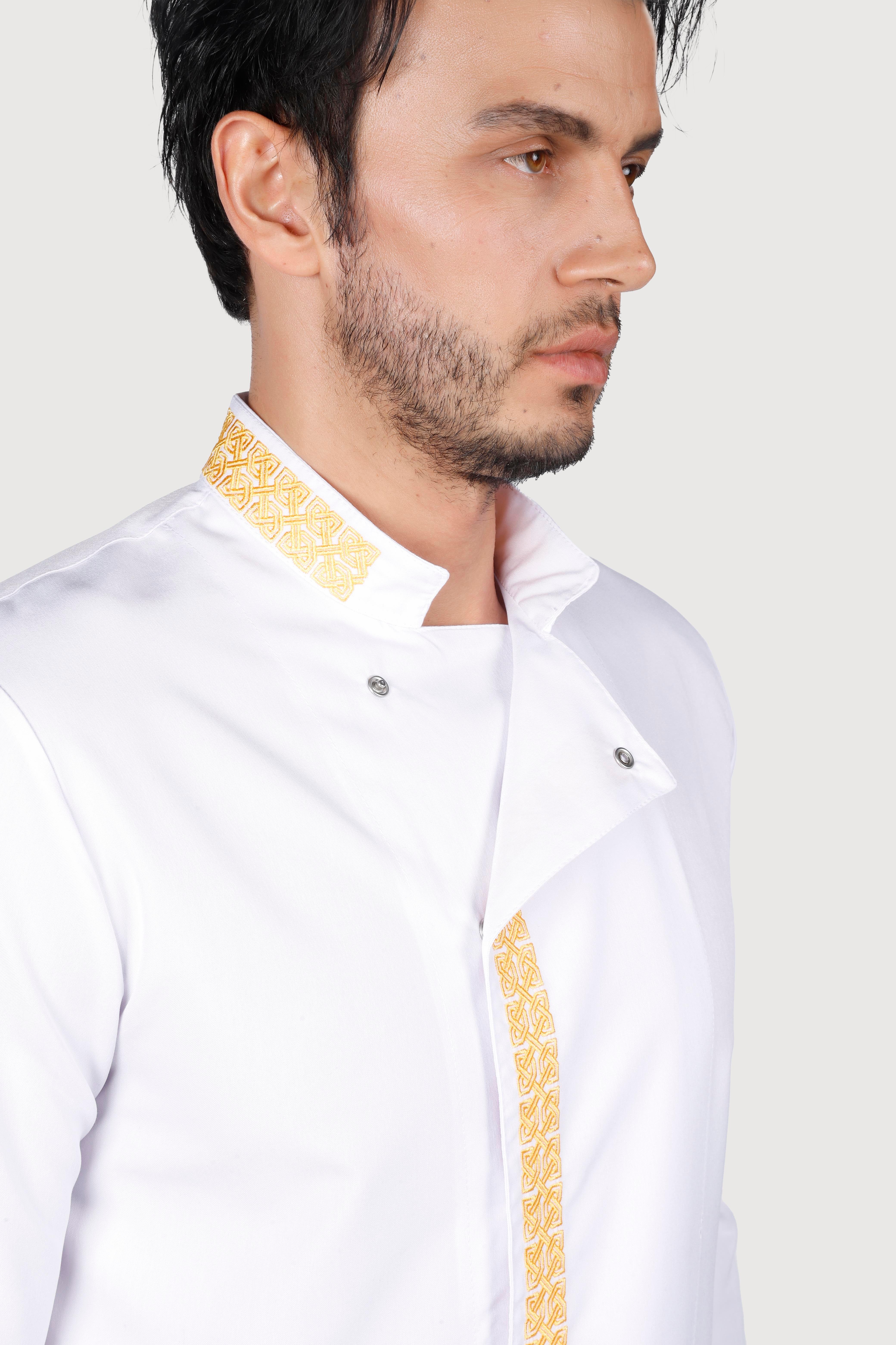 Sarmaşık Nakışlı Beyaz Gold İşlemeli Chef Ceket