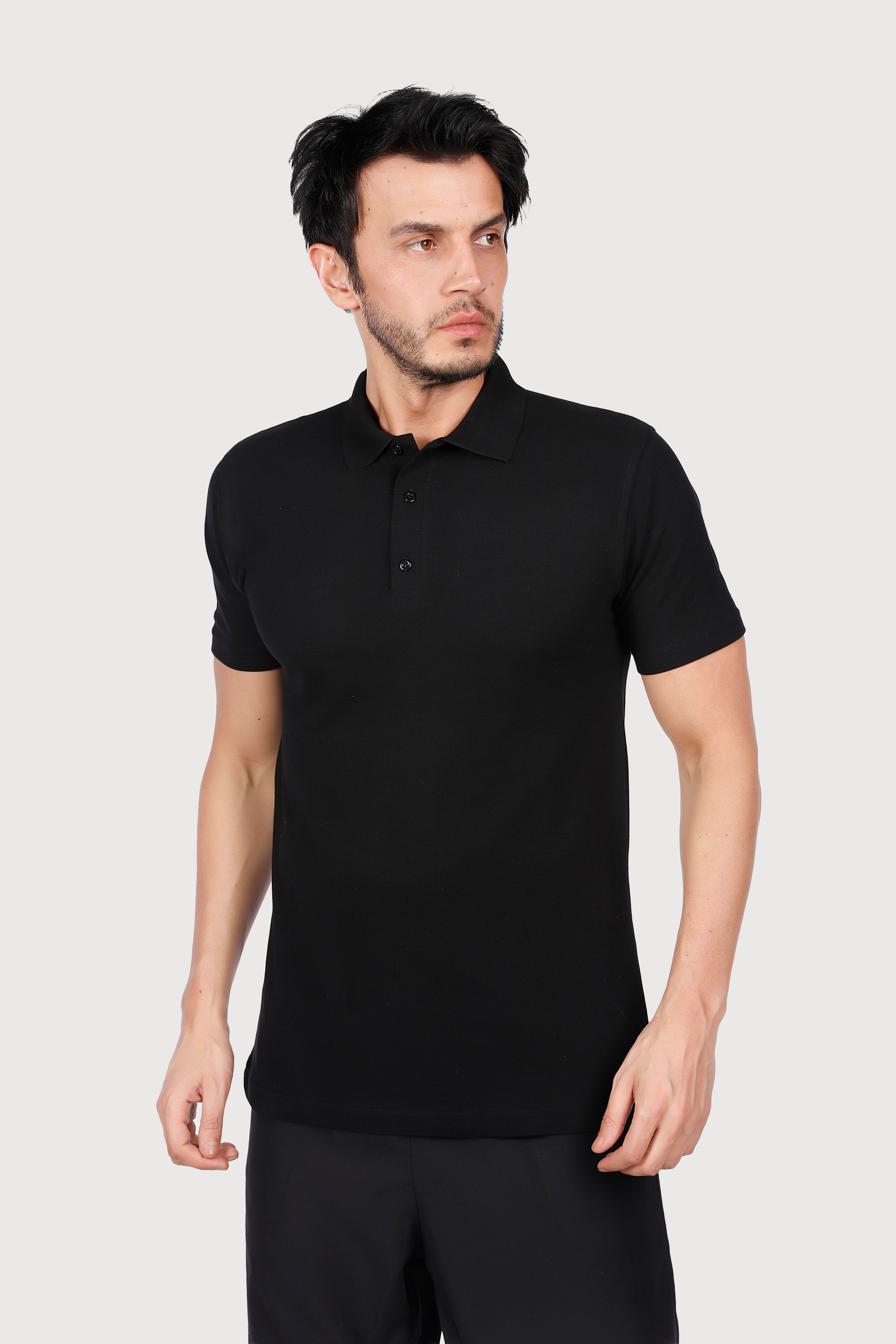 Siyah Polo Yaka Penye Tişört