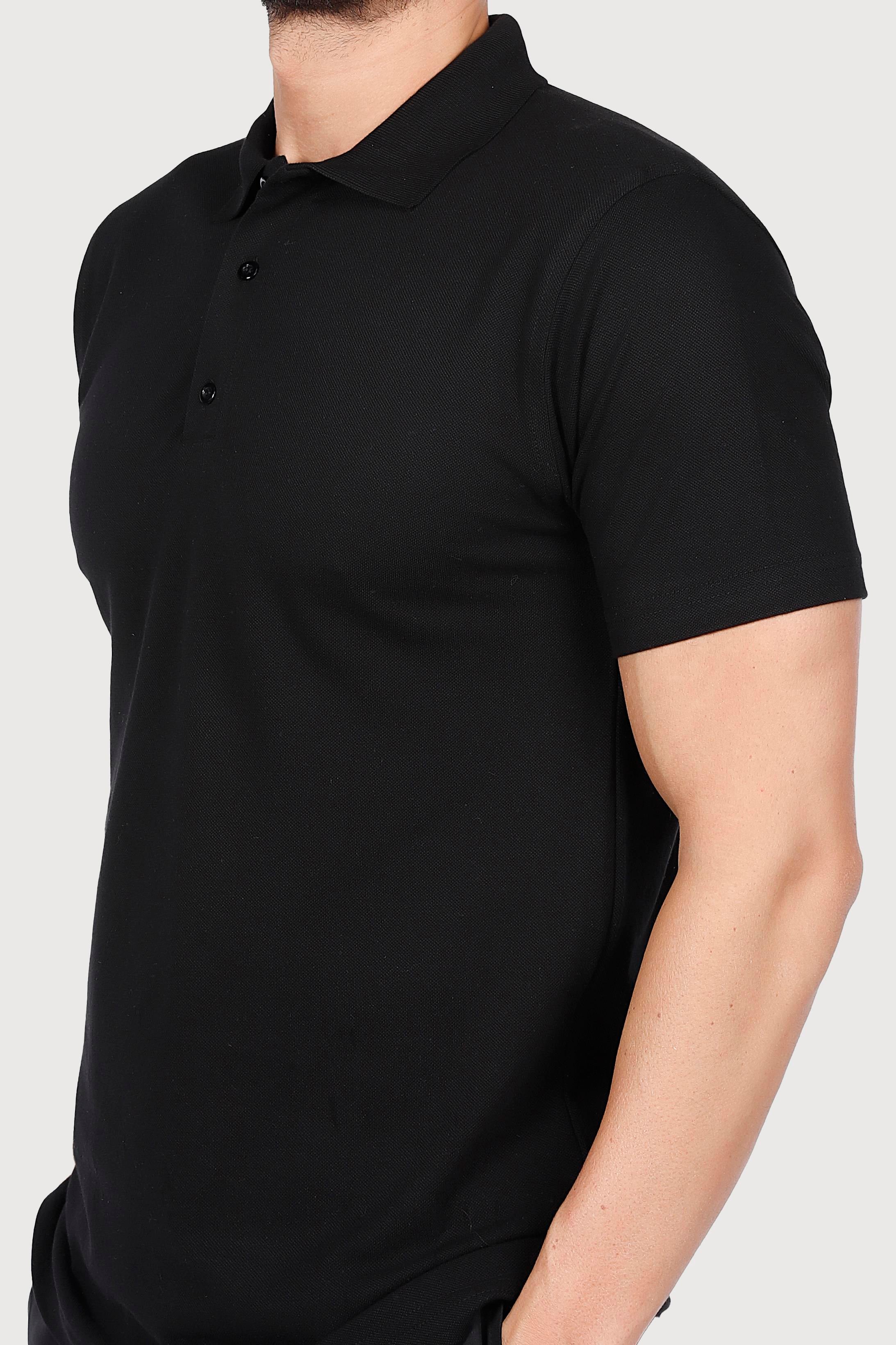 Siyah Polo Yaka Penye Tişört