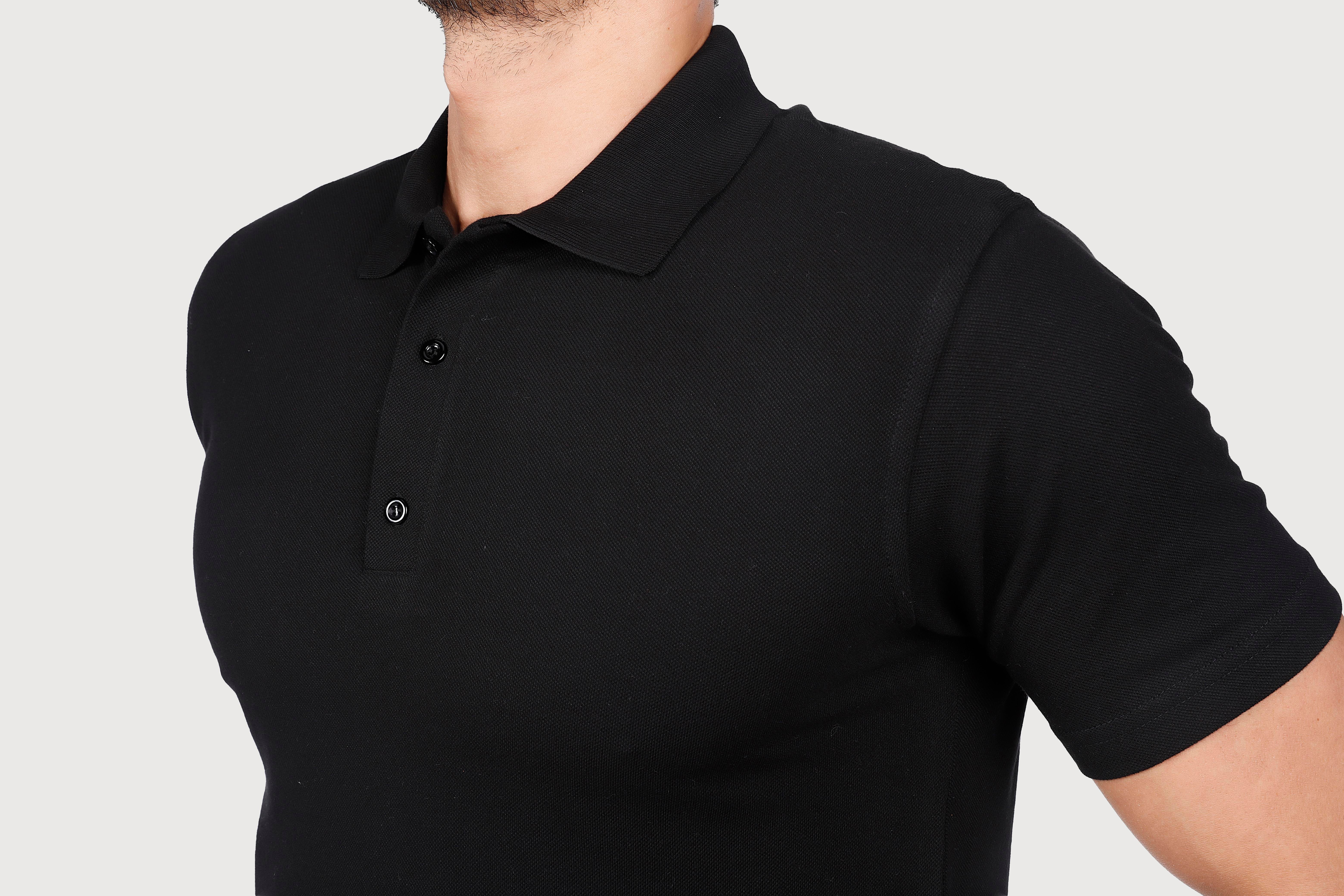 Siyah Polo Yaka Penye Tişört