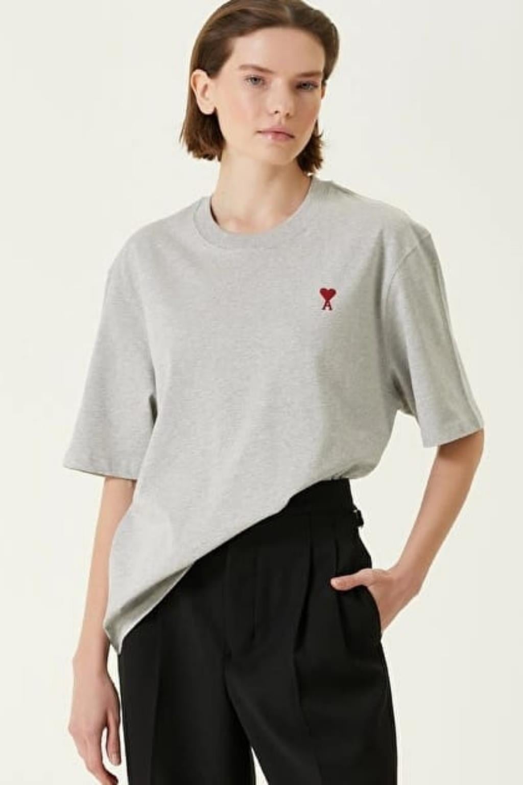 AÇIK GRİ BİSİKLET YAKA OVERSIZE T-SHIRT