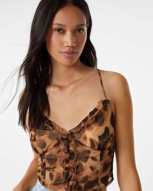 BRSHK ORJ KAHVE RENGİ TRANSPARAN TÜL CROP BODY