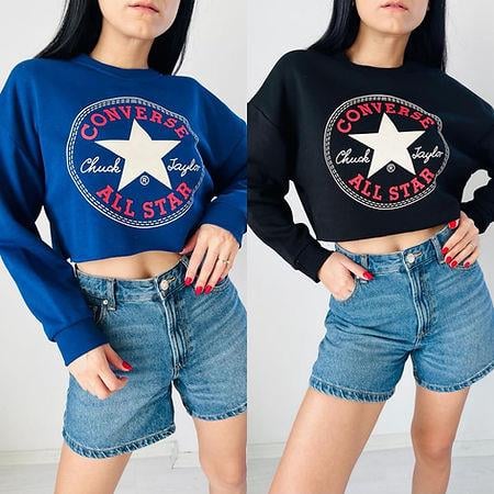 CNVRS ORJ MAVİ PİS KESİM OVERSİZE CROP SWEATSHIRT