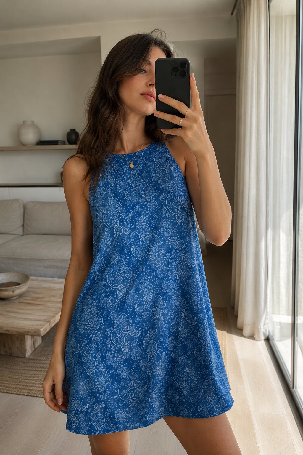 DENİM TENCEL HALTER YAKA MİNİ ELBİSE