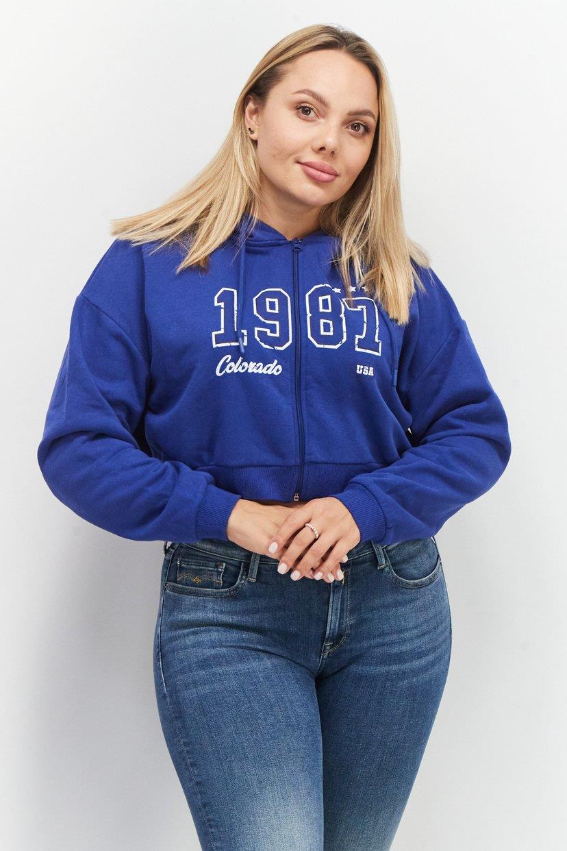 DON'T CALL ME JENNYFER ORJ MAVİ BASKILI CROP SWEATSHIRT
