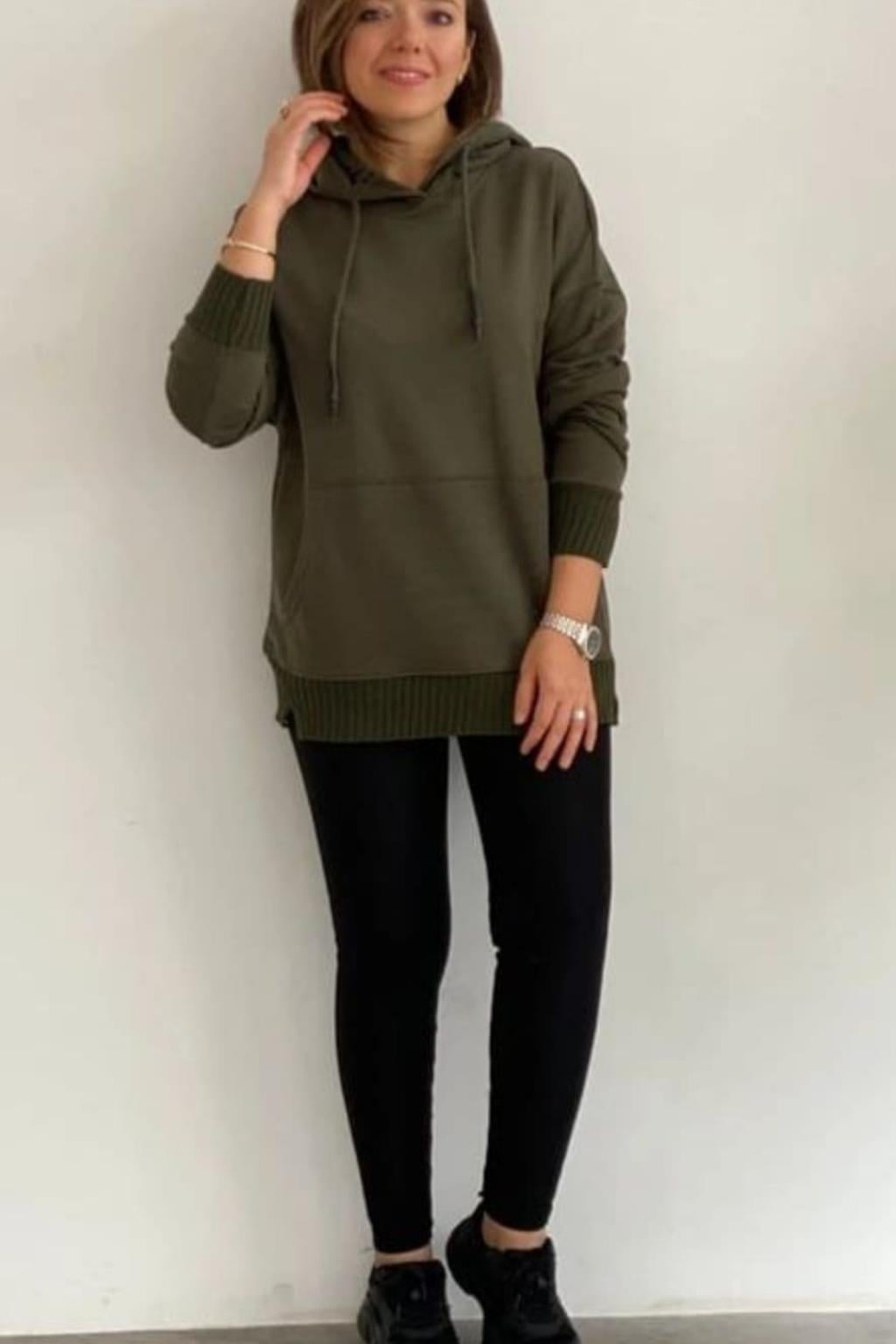 HAKİ UZUN KOL KAPÜŞONKU SWEATSHIRT