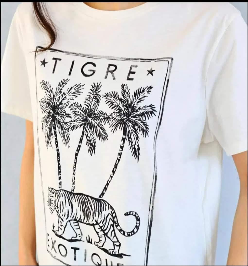 H&M ORJ EKRU BİSİKLET YAKA BASKILI T-SHIRT