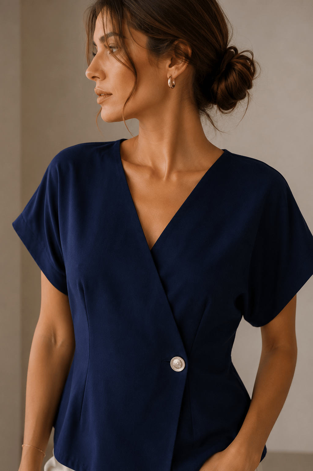 LACİVERT TENCEL KRUVAZE BLUZ