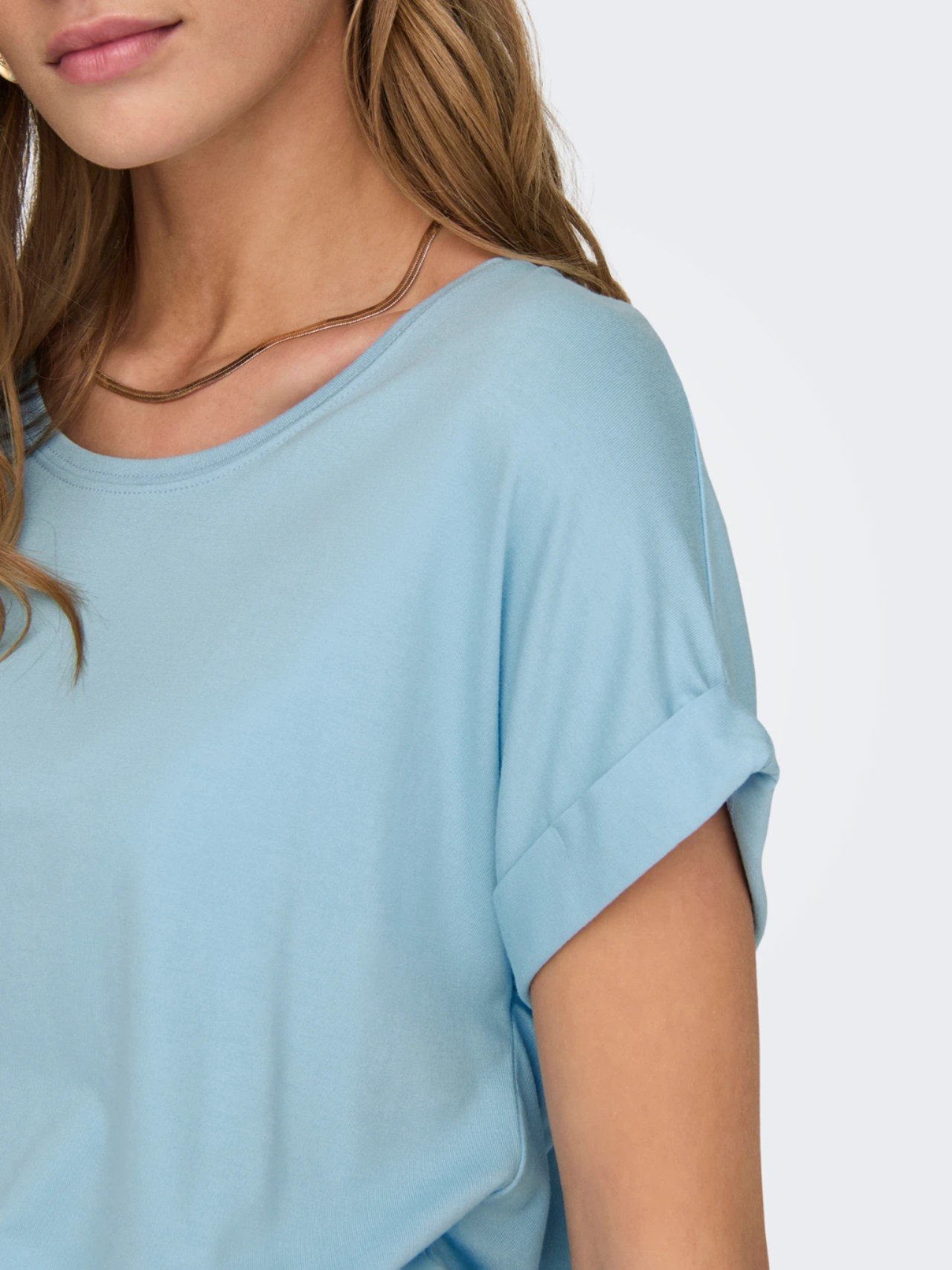 ONLY ORJ AÇIK MAVİ BİSİKLET YAKA BASIC T-SHIRT