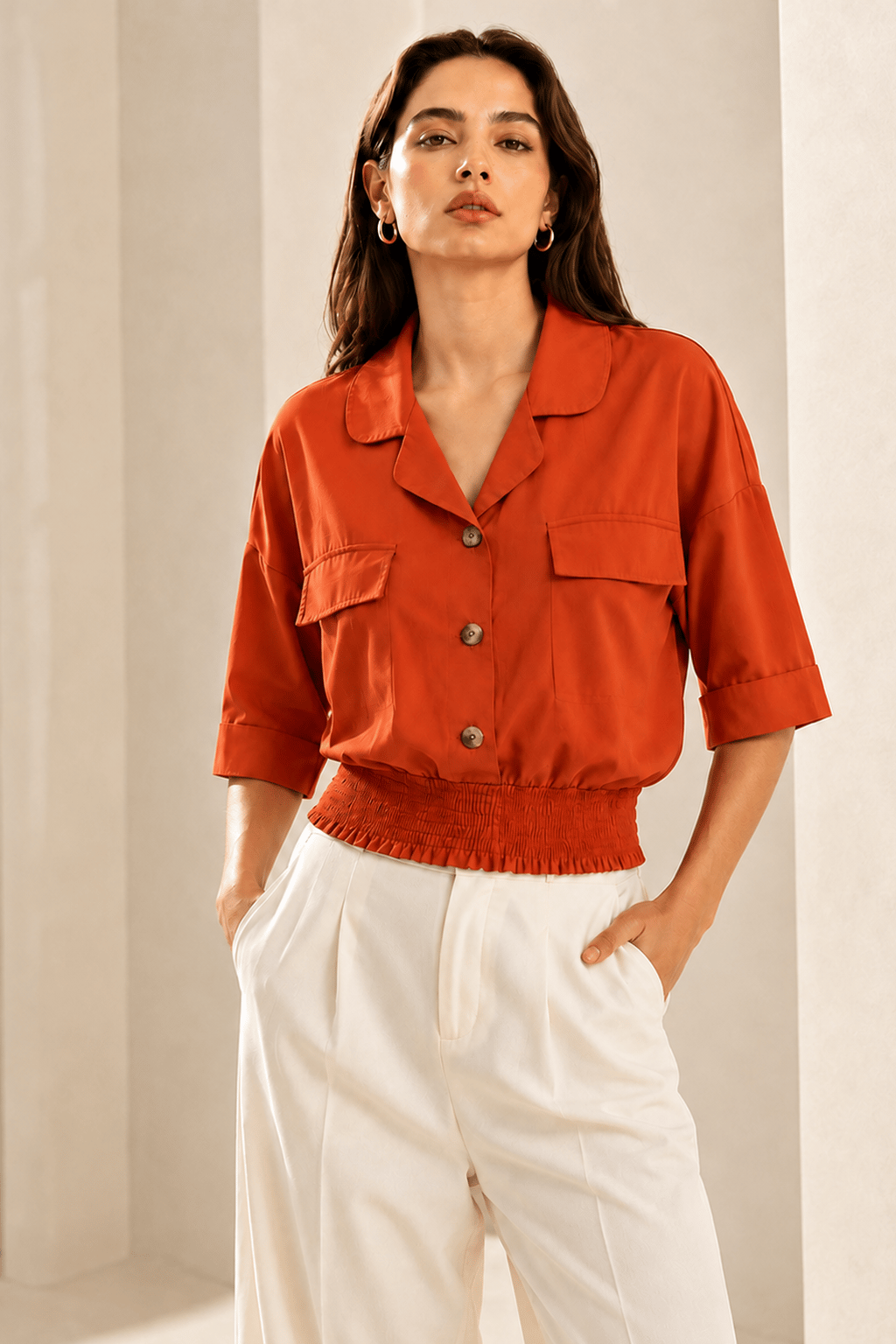 ORANGE CROP TENCEL BLUZ
