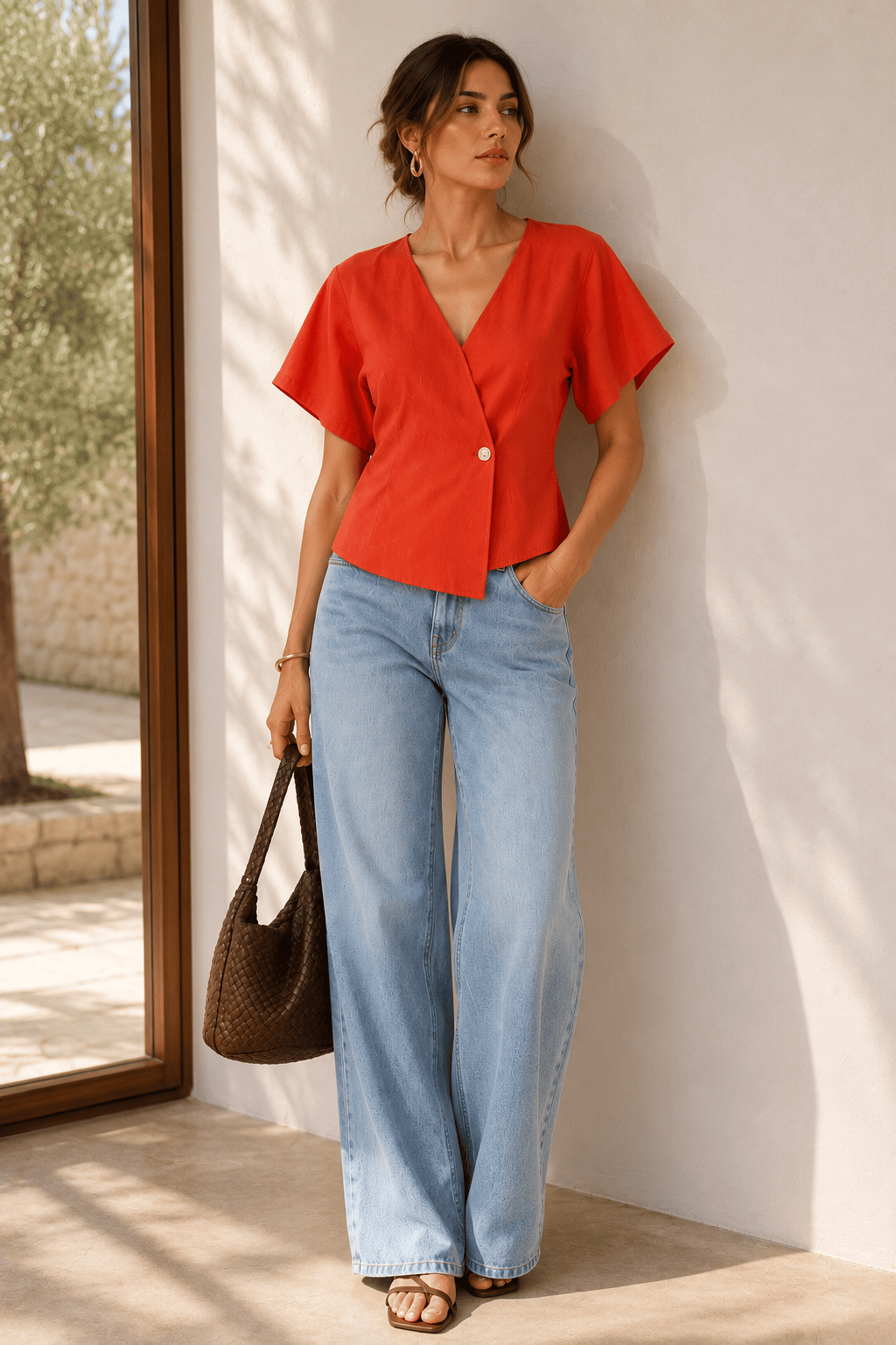 ORANGE TENCEL KRUVAZE BLUZ