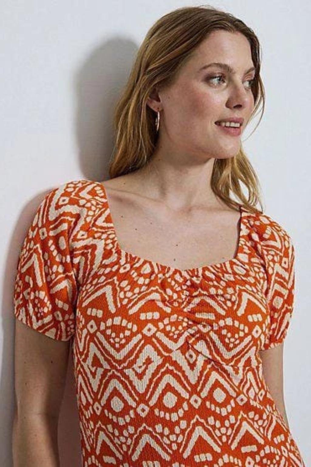 ORJ.MARKA ORANGE KISA KOL DESENLİ KISA ELBİSE