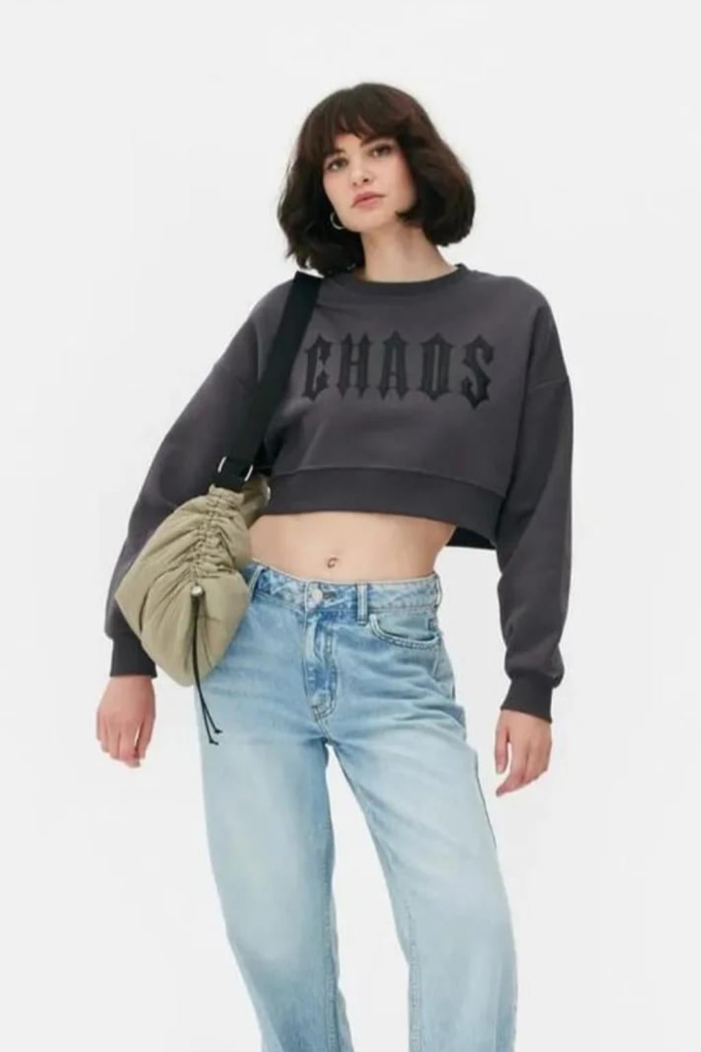 ORJ MARKA FÜME BASKILI OVERSIZE CROP SWEATSHIRT