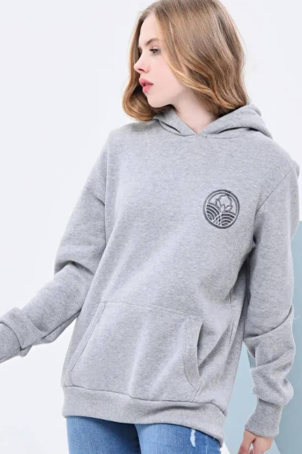 ORJ MARKA GRİ LOGO İŞLEMELİ KAPÜŞONLU SWEATSHIRT