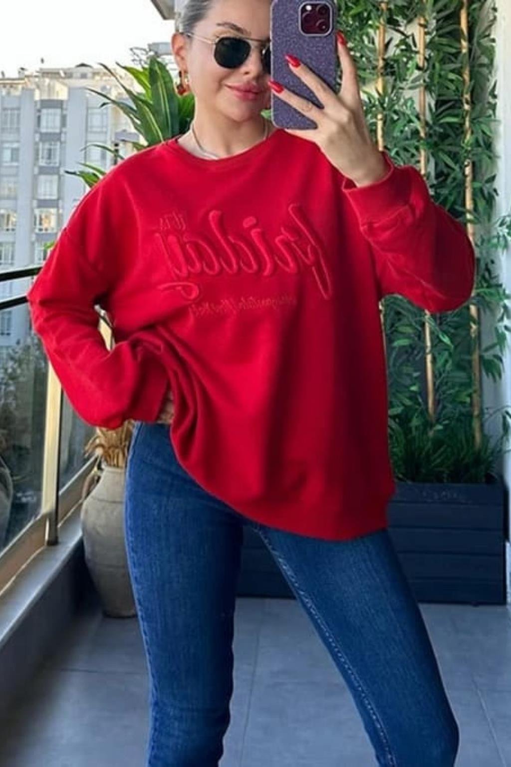 ORJ MARKA KIRMRIZI BİSİKLET YAKA SWEATSHIRT