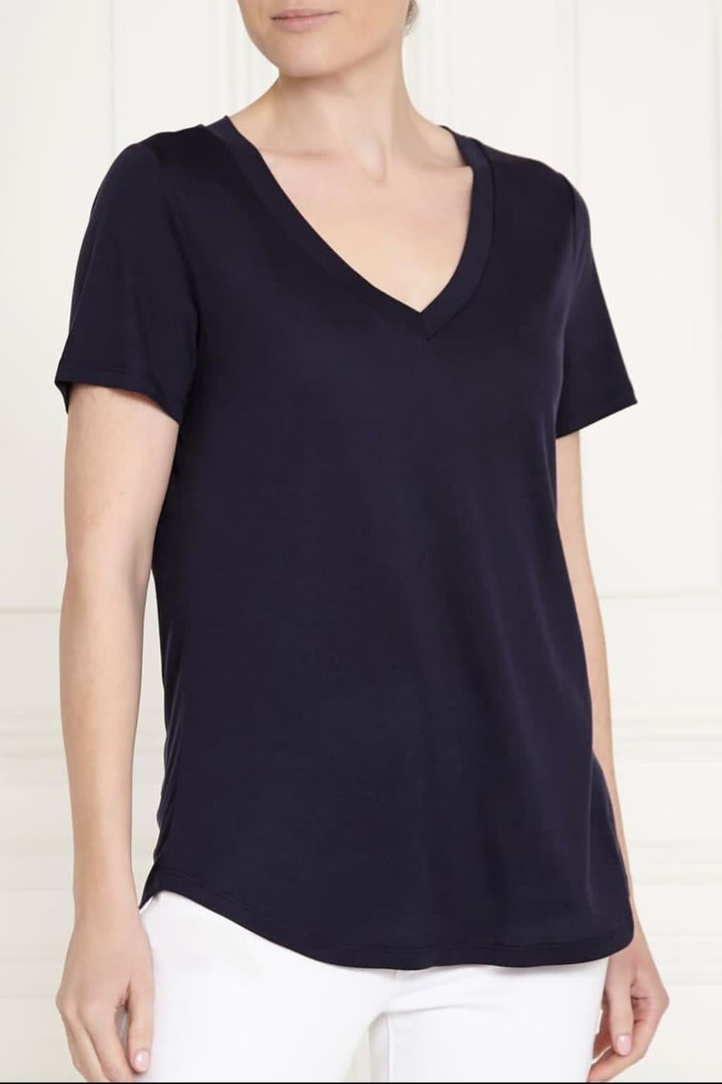 ORJ MARKA LACİVERT V YAKA KISA KOL TENCEL T-SHIRT