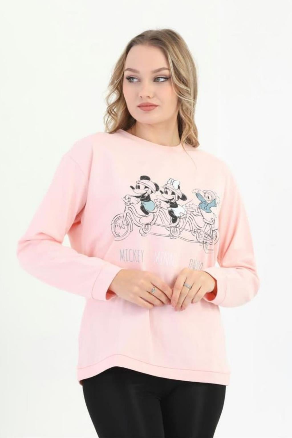 ORJ MARKA PEMBE BASKILI BİSİKLET YAKA UZUN KOL SWEATSHIRT