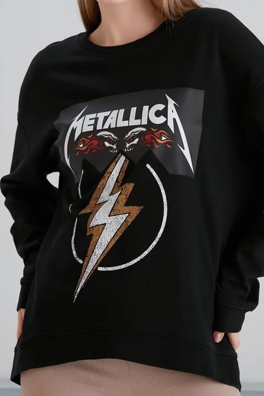 ORJ MARKA SİYAH DİGİTAL BASKILI BİSİKLET YAKA OVERSIZE SWEATSHIRT