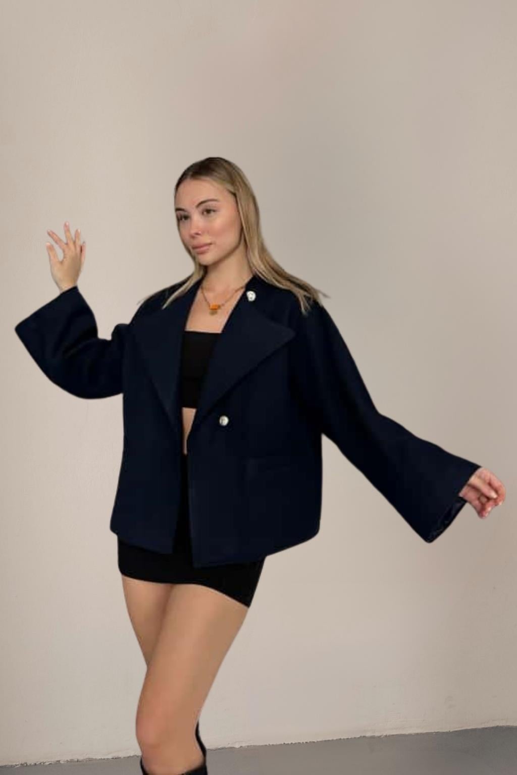 RİGALA LACİVERT OVERSIZE KISA KAŞE CEKET