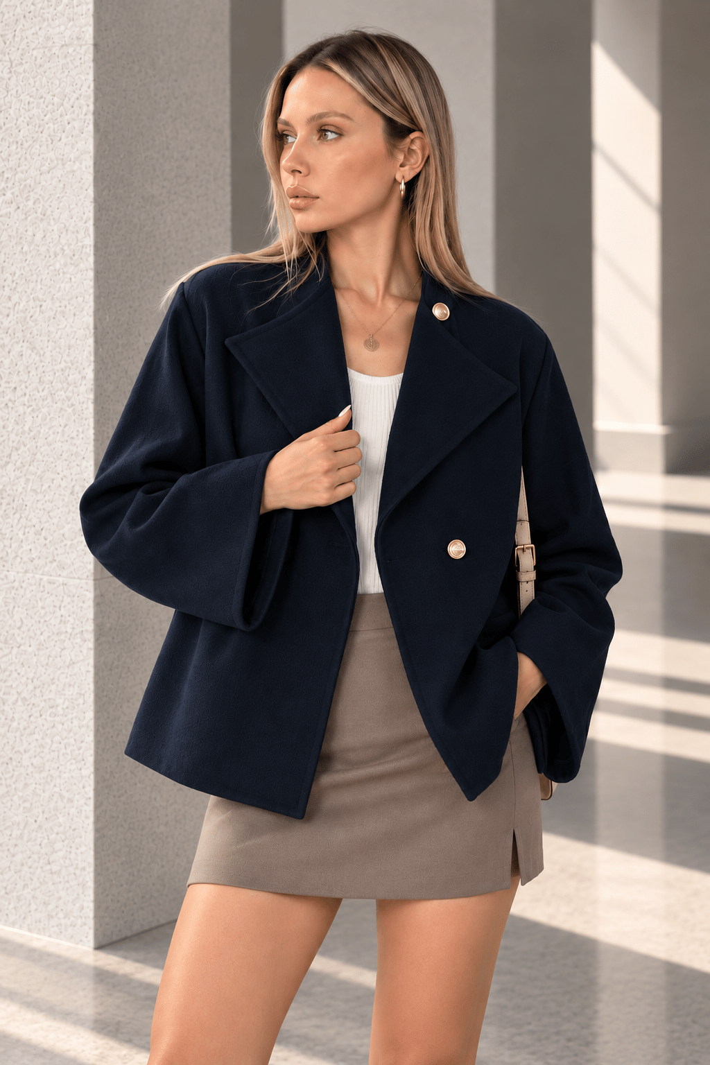 RİGALA LACİVERT OVERSIZE KISA KAŞE CEKET