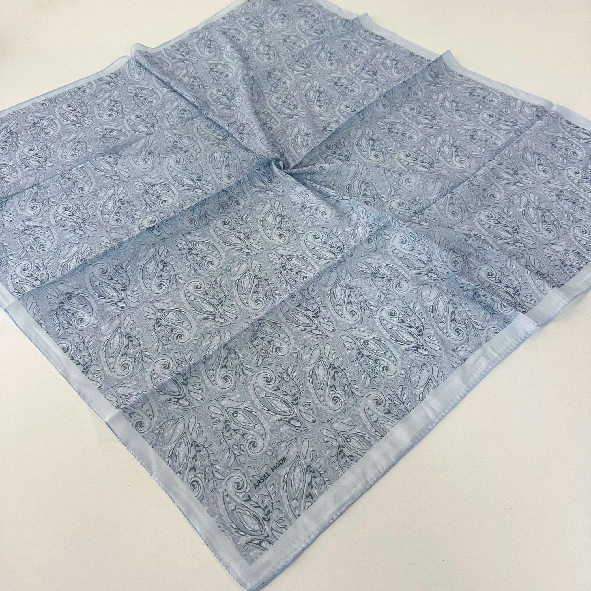 ARSEL MODA Soft Pamuklu Eşarp İtalyan Dikişli Mavi Serisi  LRB7101