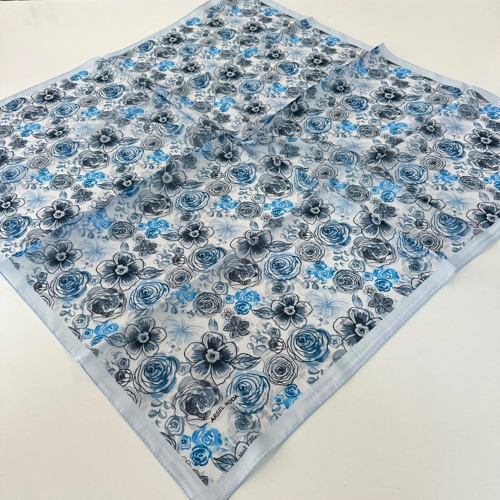ARSEL MODA Soft Pamuklu Eşarp İtalyan Dikişli Mavi Serisi  LRB7107