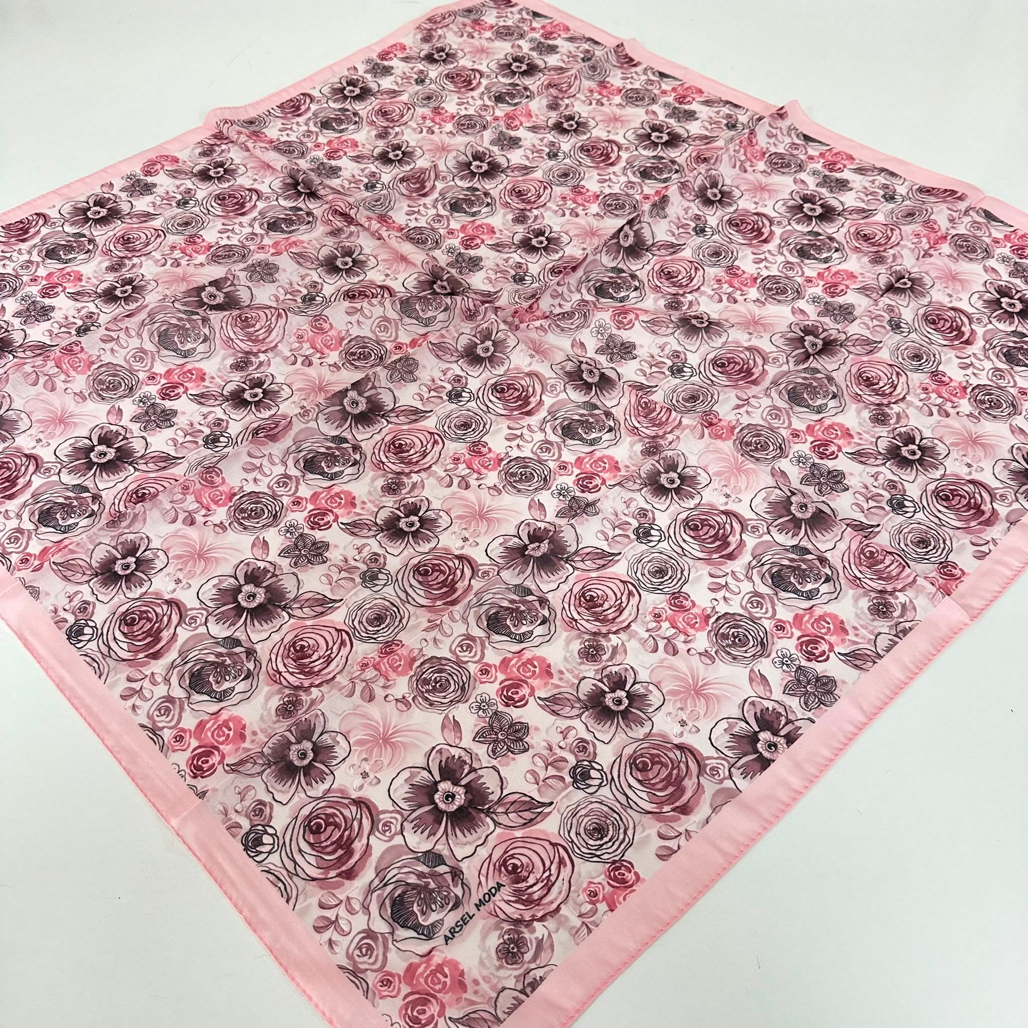 ARSEL MODA Soft Pamuklu Eşarp İtalyan Dikişli Pembe Serisi  LRB6908