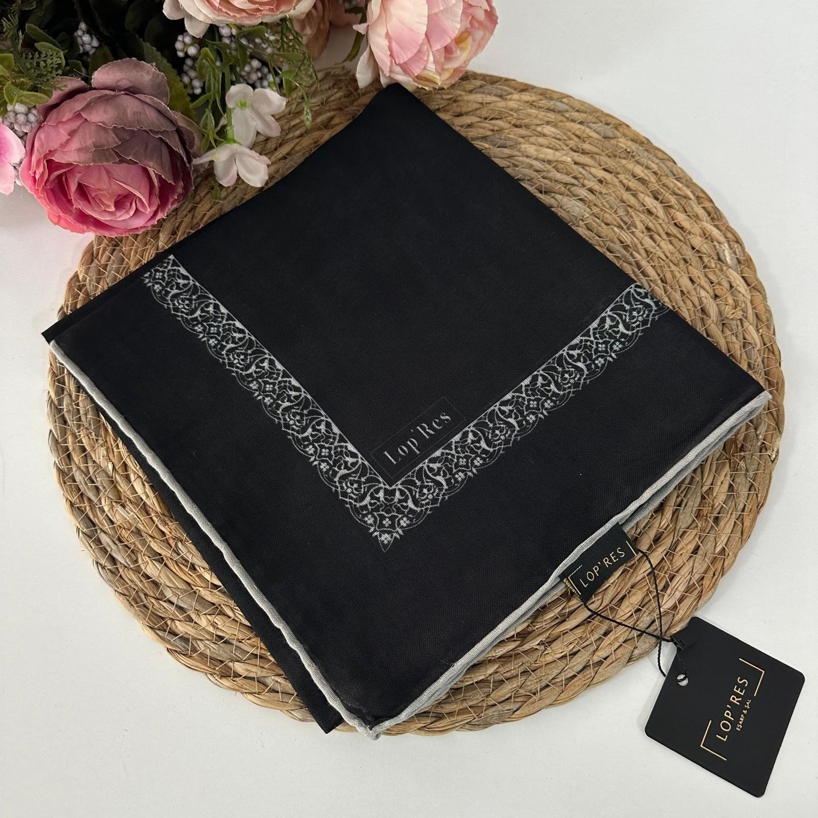 Lop'res Soft Pamuklu Eşarp Siyah Beyaz LDNA1608