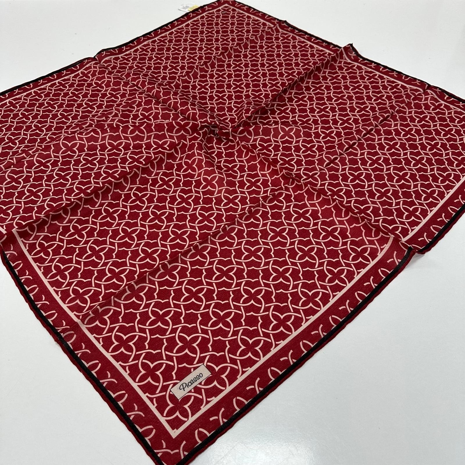 Picasso Jakarlı Soft Eşarp Bordo - Krem LDFZ0506