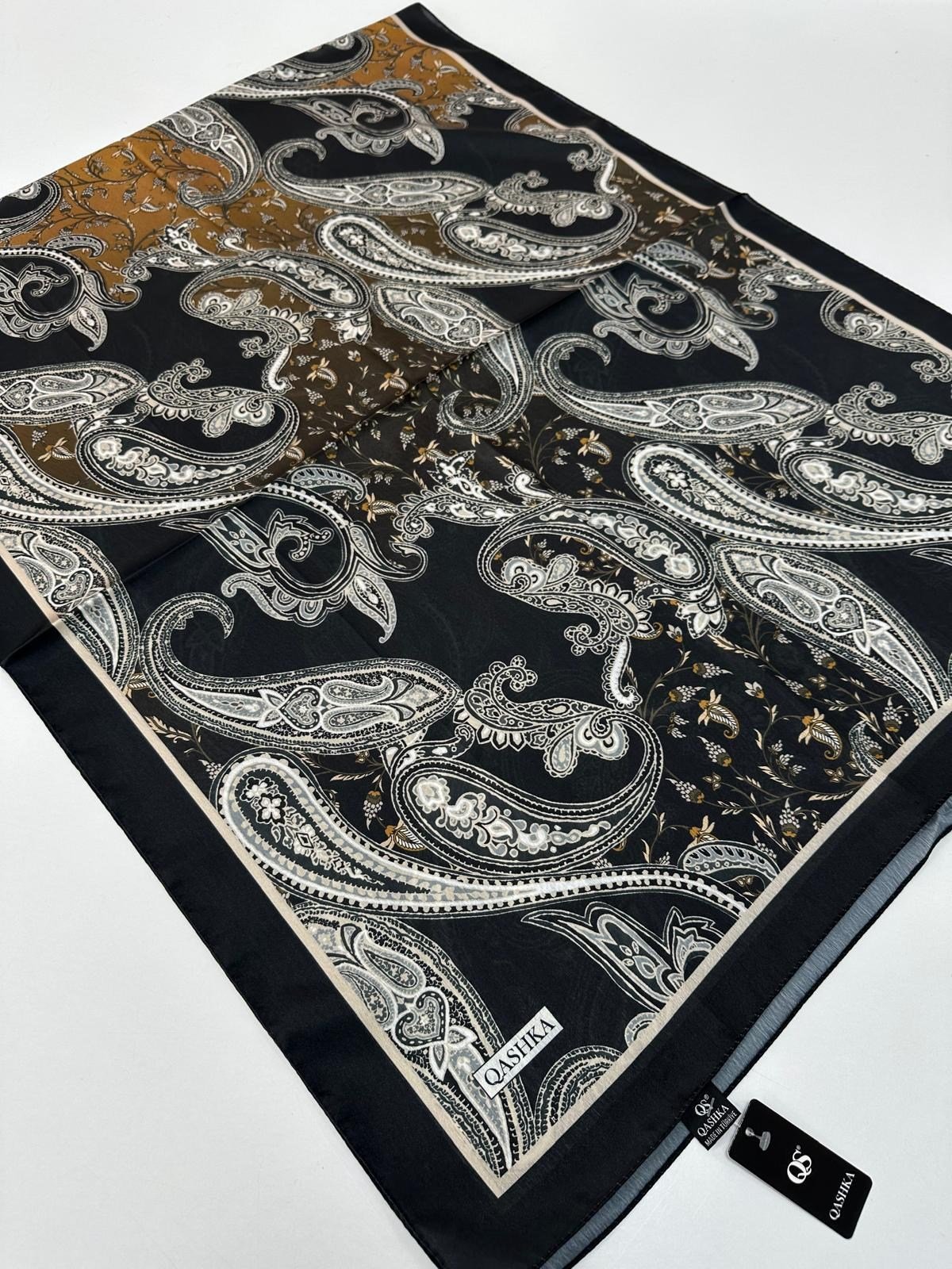 QASHKA Saten İpek Şal Etro Desen LBT0117