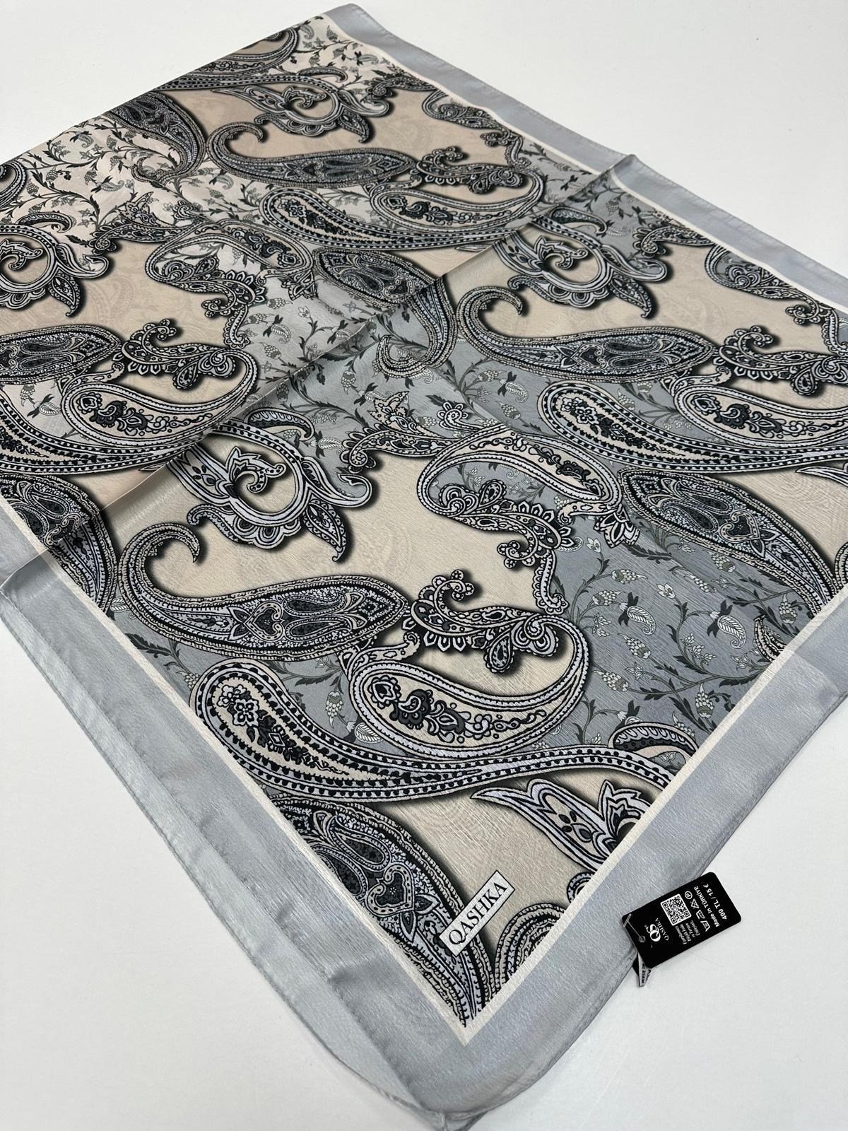 QASHKA Saten İpek Şal Etro Desen LBT0103