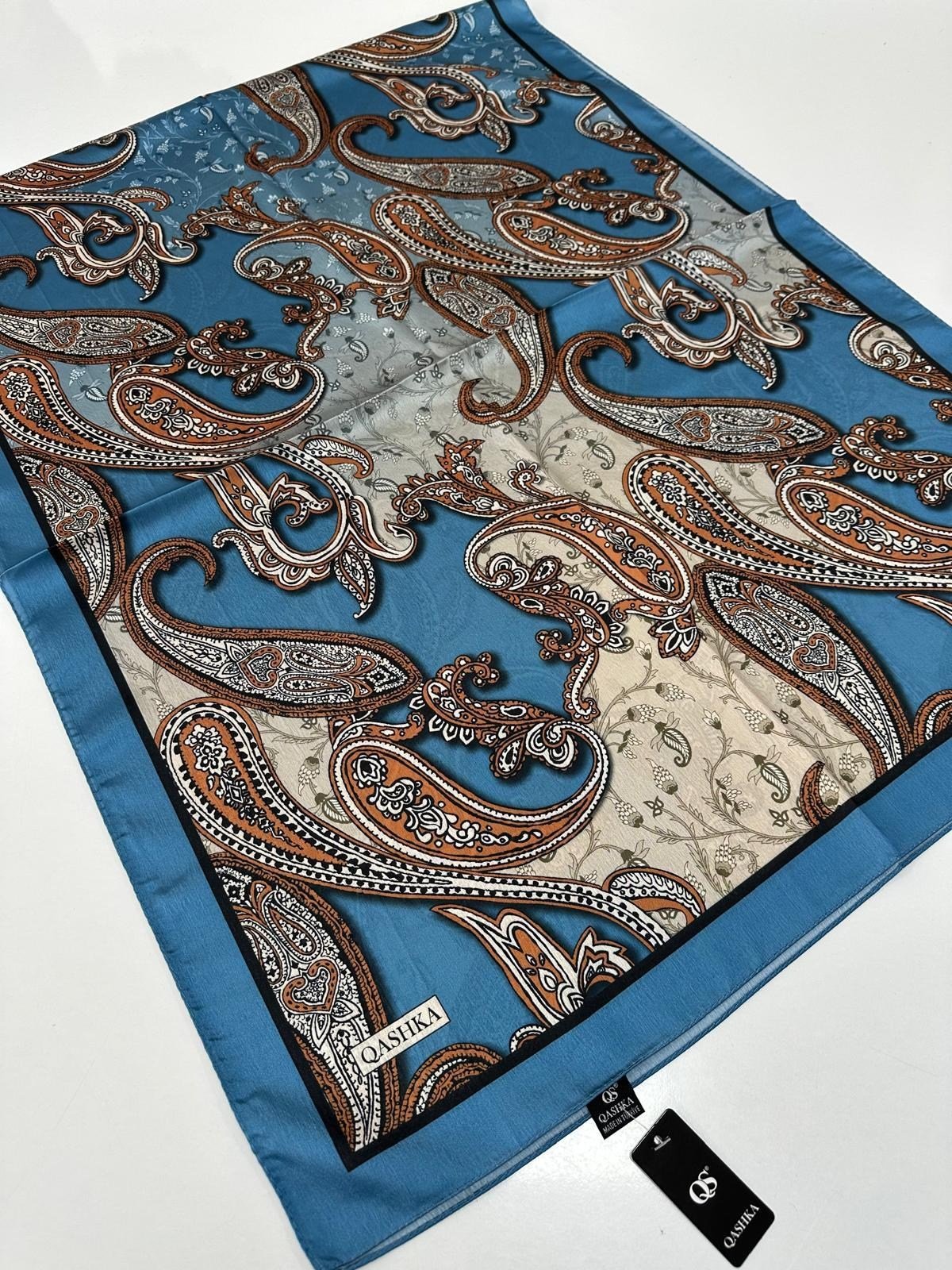QASHKA Saten İpek Şal Etro Desen LBT0114