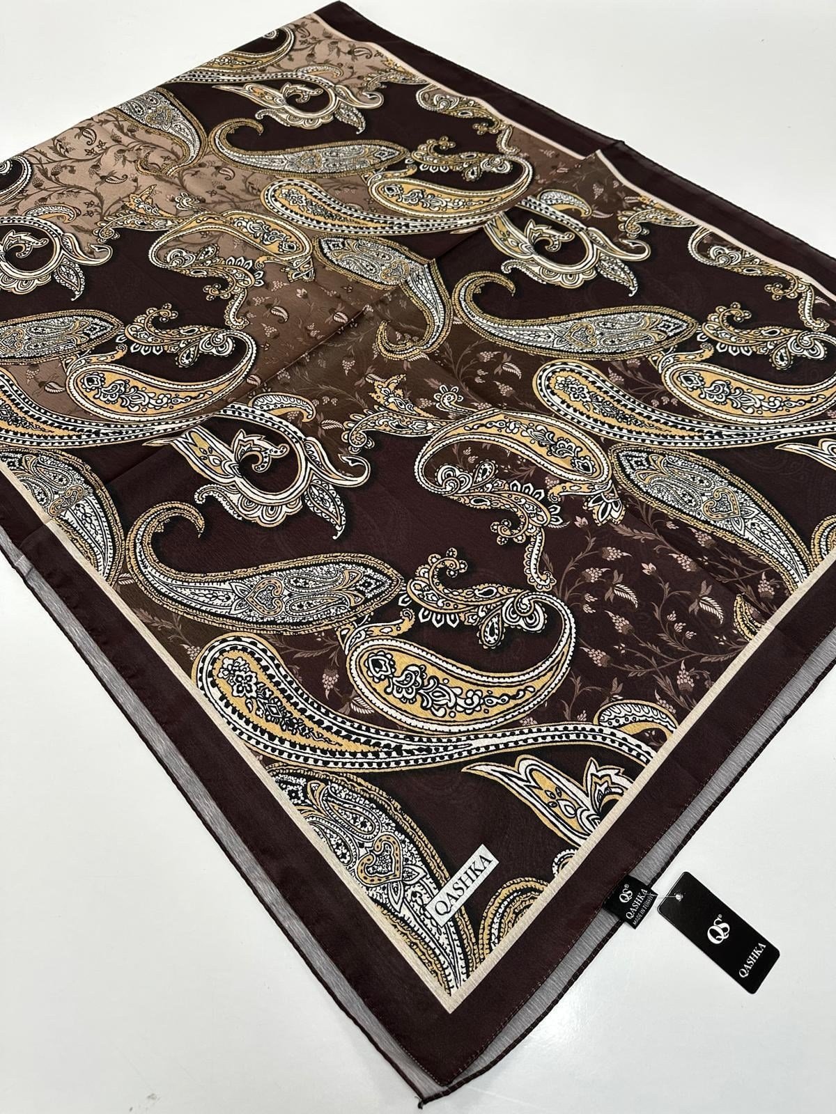 QASHKA Saten İpek Şal Etro Desen LBT0108